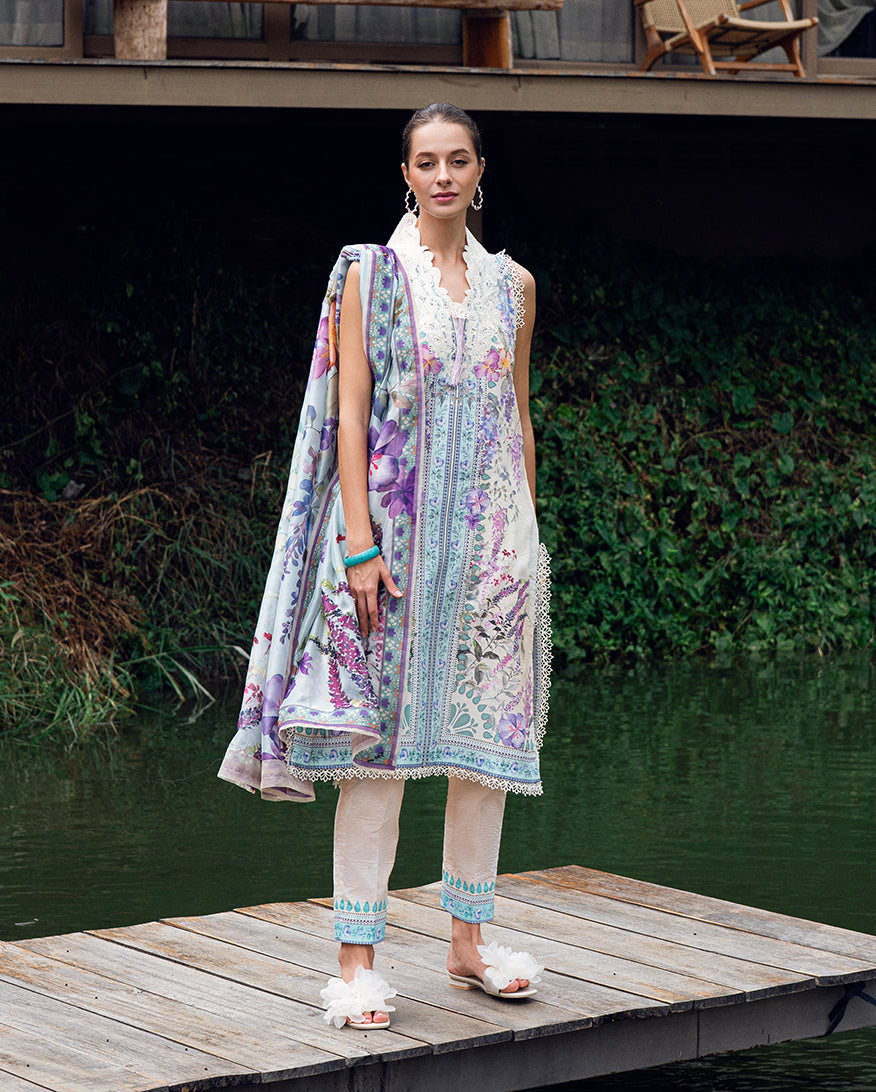 Roheenaz | Garden Veal Printed Lawn 25 | Bloom Glimmer - Official Roheenaz stockist in UK - Sakeena London
