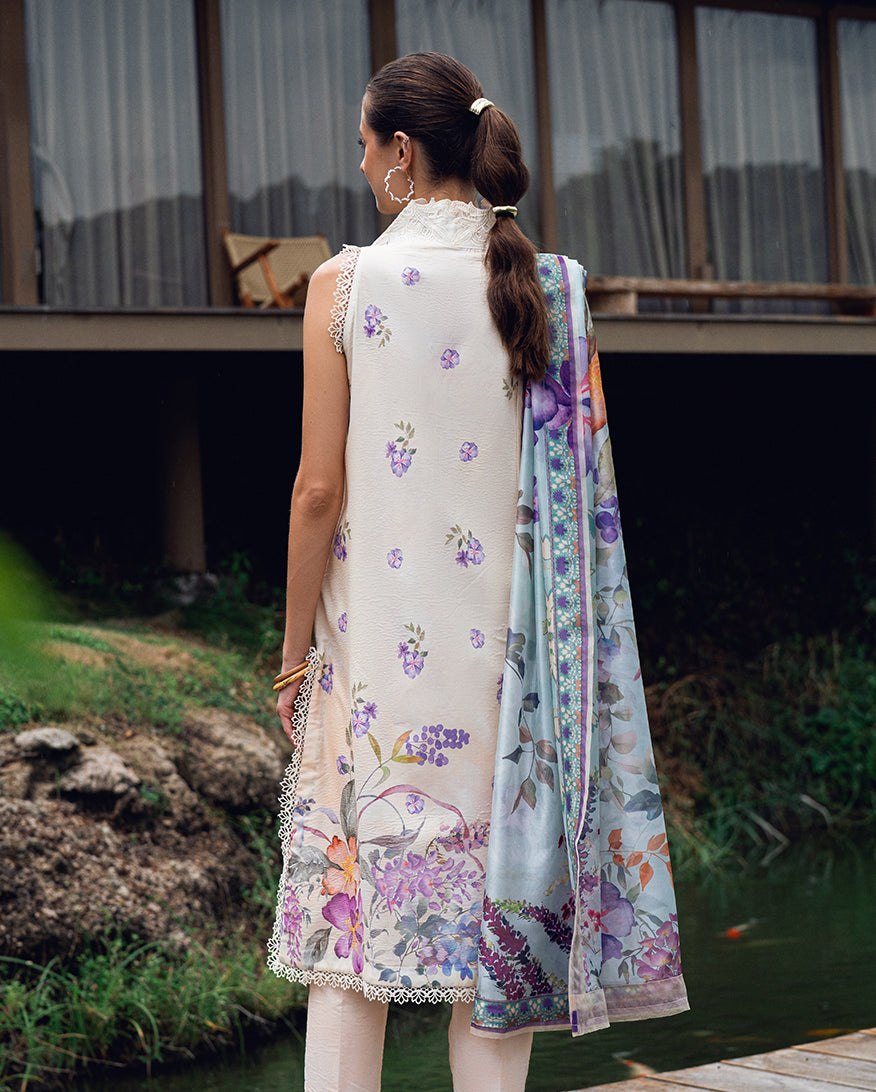 Roheenaz | Garden Veal Printed Lawn 25 | Bloom Glimmer - Official Roheenaz stockist in UK - Sakeena London