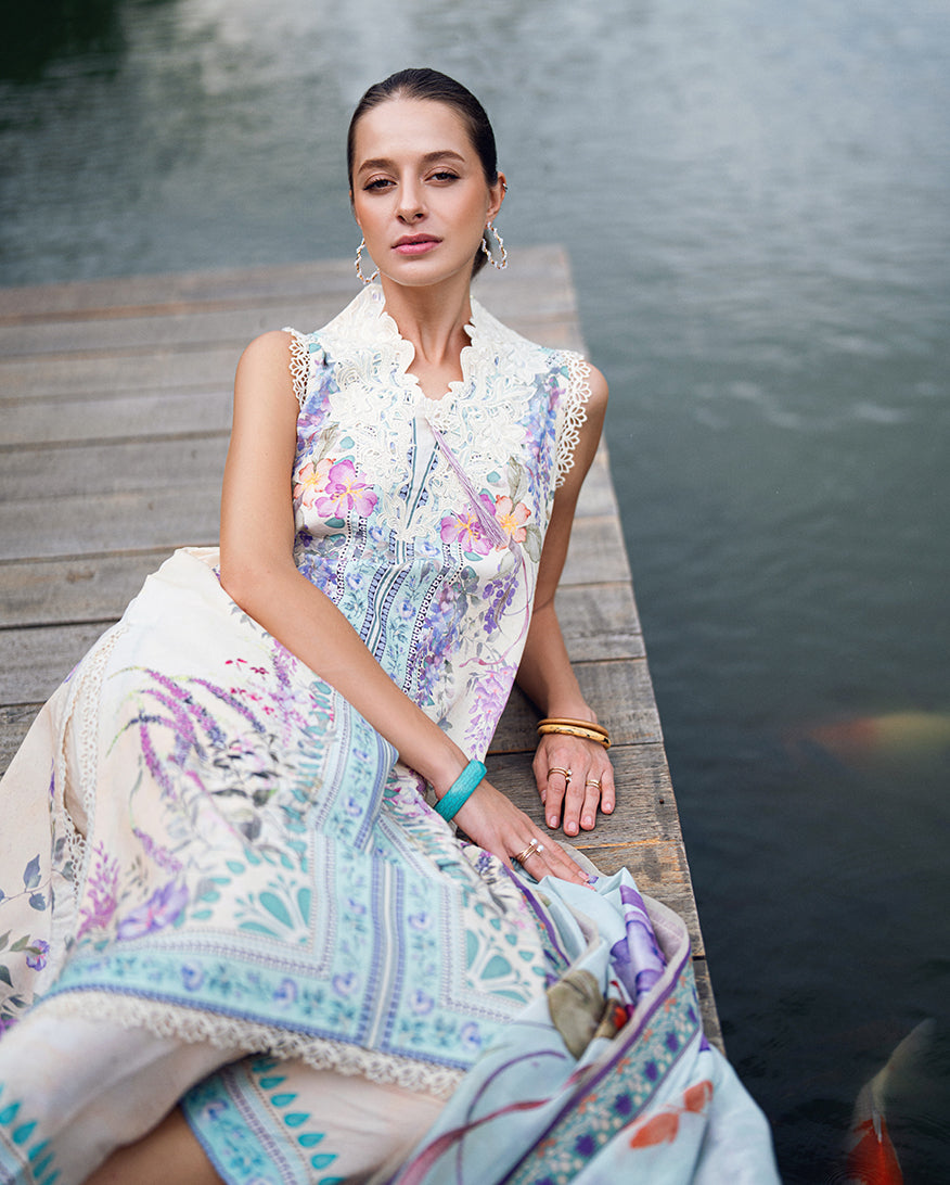 Roheenaz | Garden Veal Printed Lawn 25 | Bloom Glimmer - Official Roheenaz stockist in UK - Sakeena London