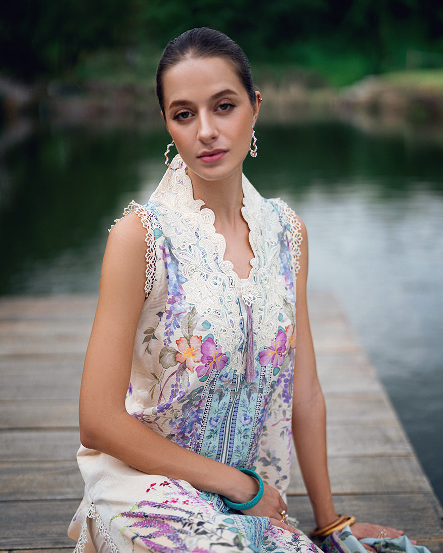 Roheenaz | Garden Veal Printed Lawn 25 | Bloom Glimmer - Official Roheenaz stockist in UK - Sakeena London