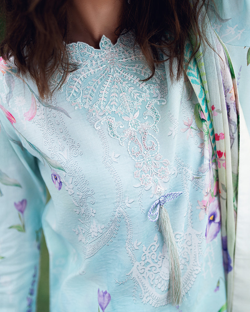 Roheenaz | Garden Veal Printed Lawn 25 | Twilight Fizz - Official Roheenaz stockist in UK - Sakeena London