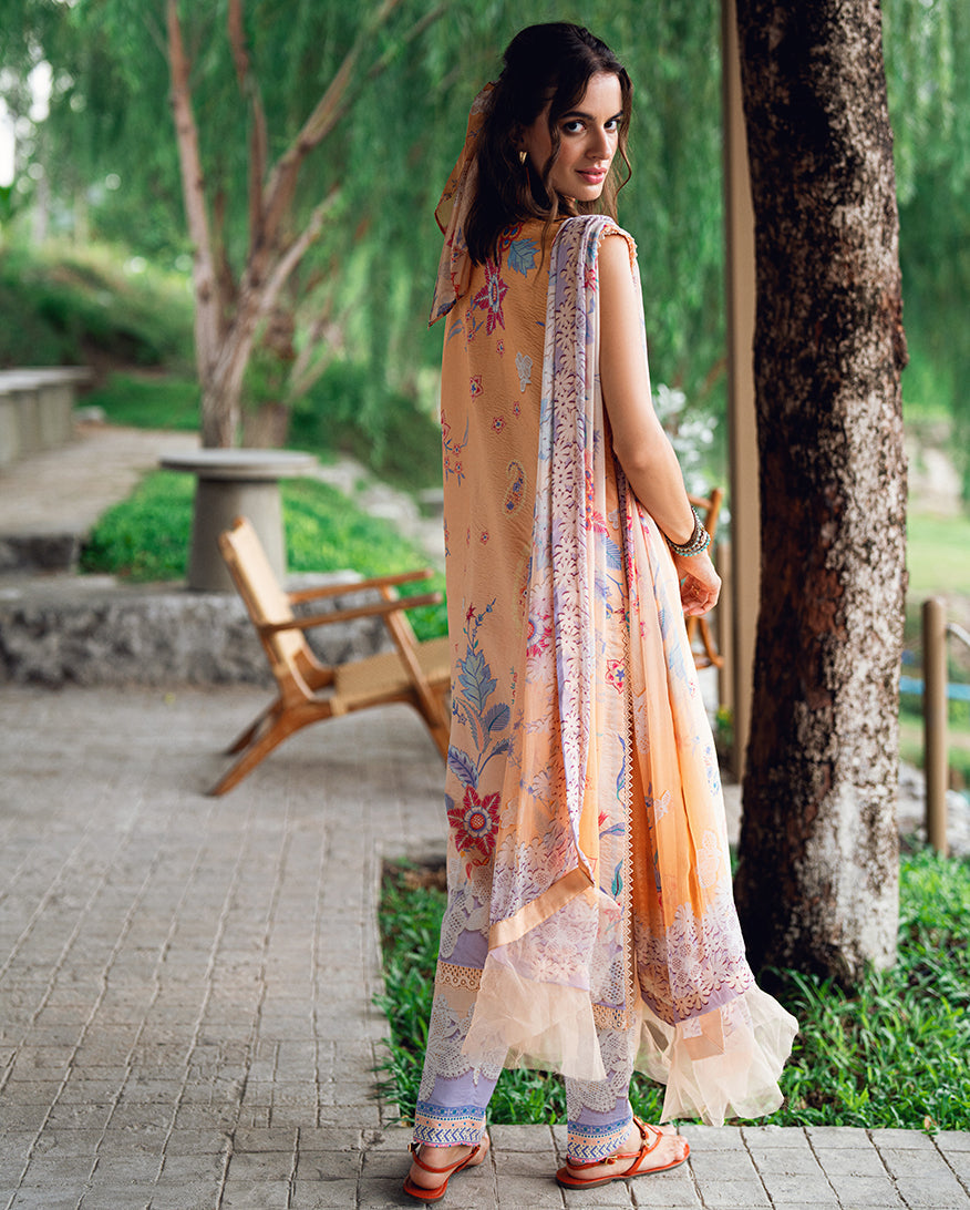 Roheenaz | Garden Veal Printed Lawn 25 | Coral Whim - Official Roheenaz stockist in UK - Sakeena London
