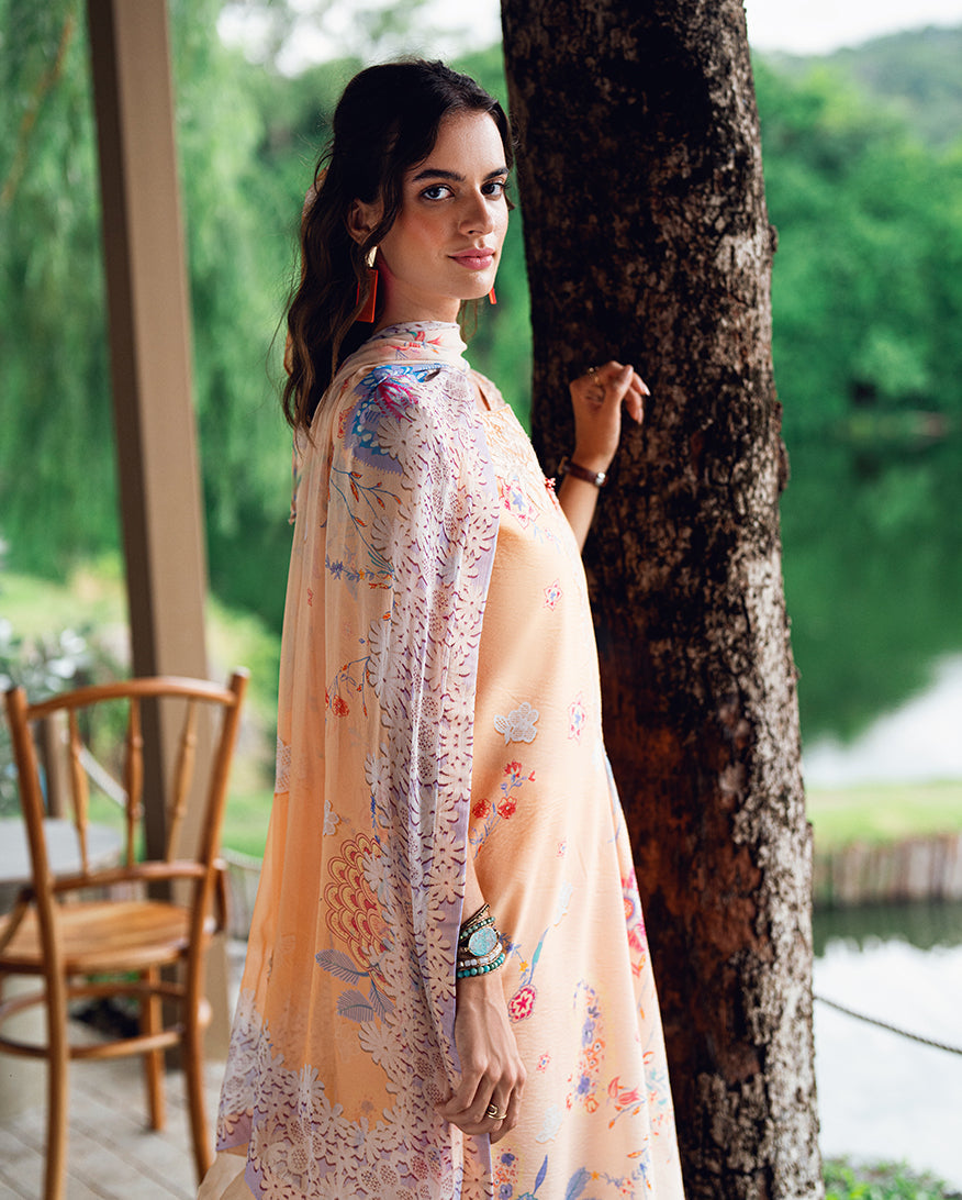 Roheenaz | Garden Veal Printed Lawn 25 | Coral Whim - Official Roheenaz stockist in UK - Sakeena London