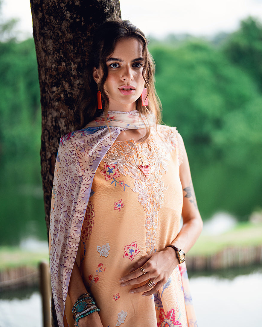 Roheenaz | Garden Veal Printed Lawn 25 | Coral Whim - Official Roheenaz stockist in UK - Sakeena London