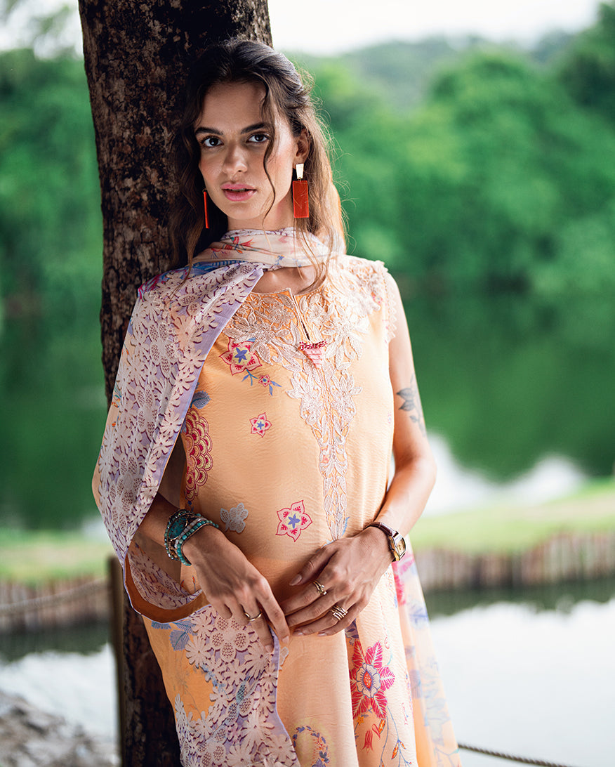 Roheenaz | Garden Veal Printed Lawn 25 | Coral Whim - Official Roheenaz stockist in UK - Sakeena London