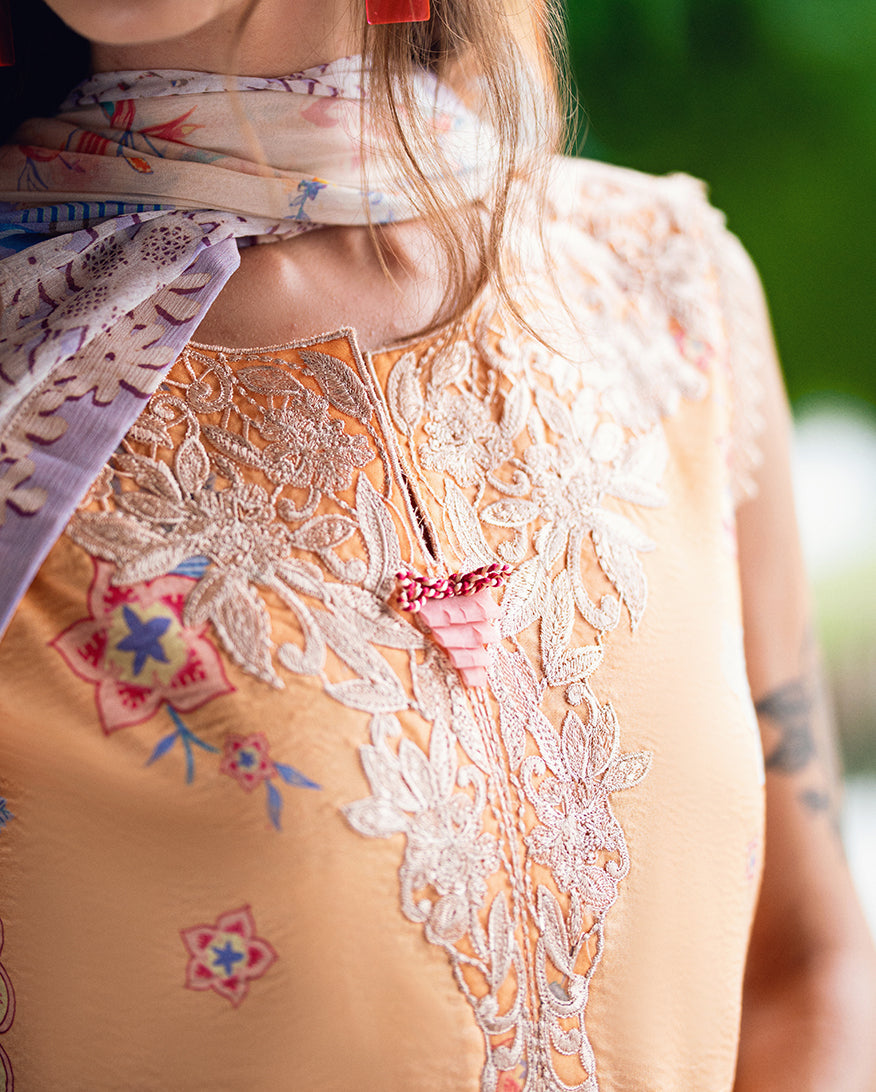 Roheenaz | Garden Veal Printed Lawn 25 | Coral Whim - Official Roheenaz stockist in UK - Sakeena London