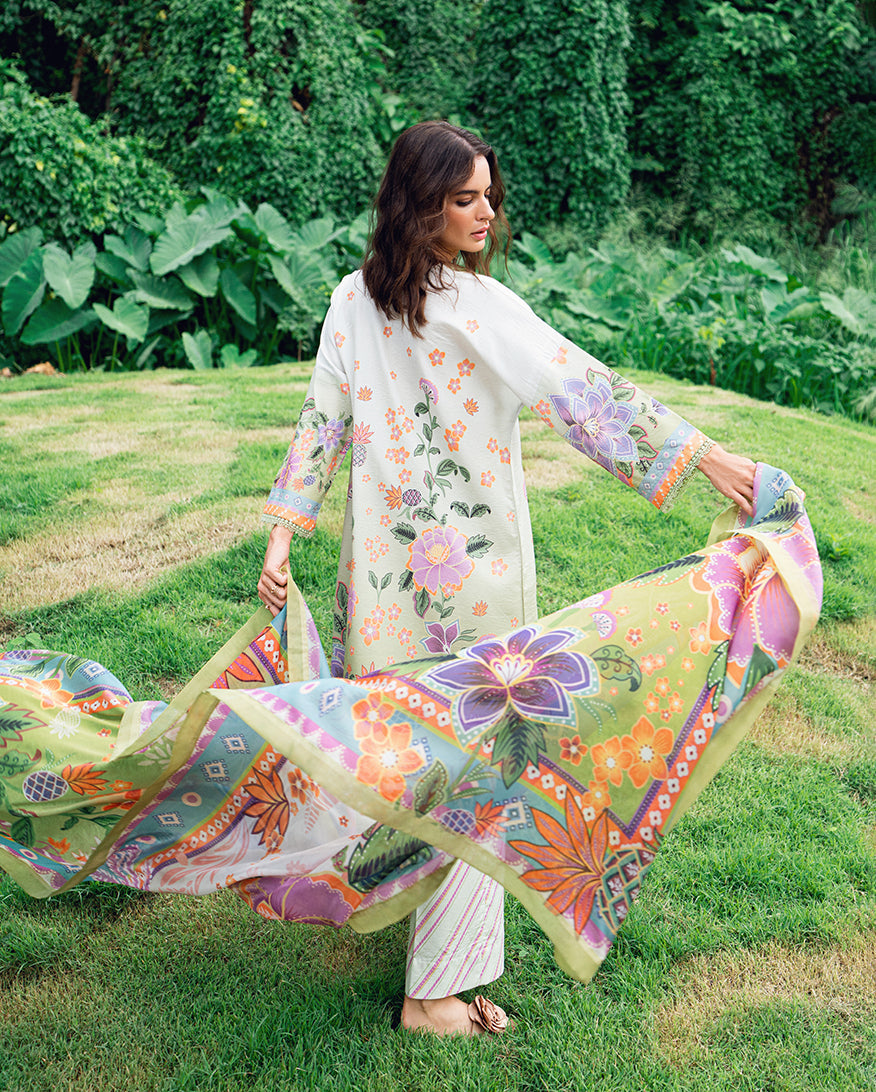 Roheenaz | Garden Veal Printed Lawn 25 | Melon Muse - Official Roheenaz stockist in UK - Sakeena London