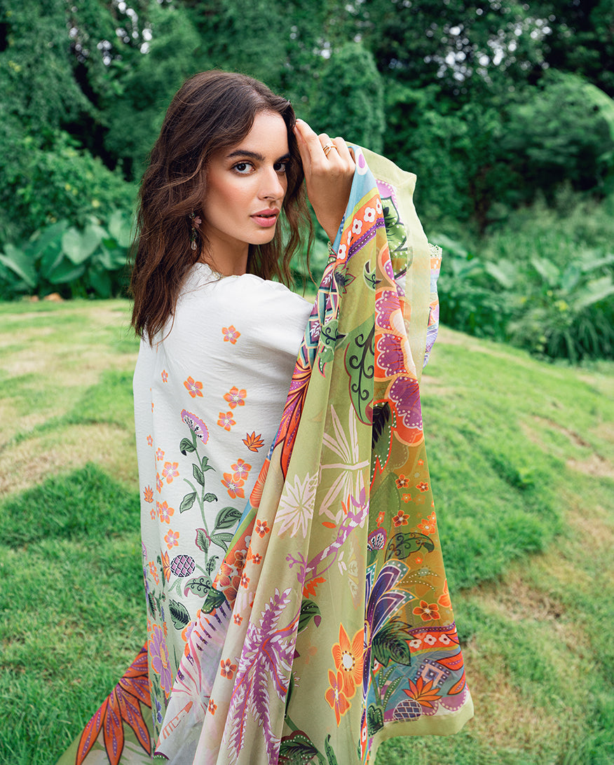 Roheenaz | Garden Veal Printed Lawn 25 | Melon Muse - Official Roheenaz stockist in UK - Sakeena London
