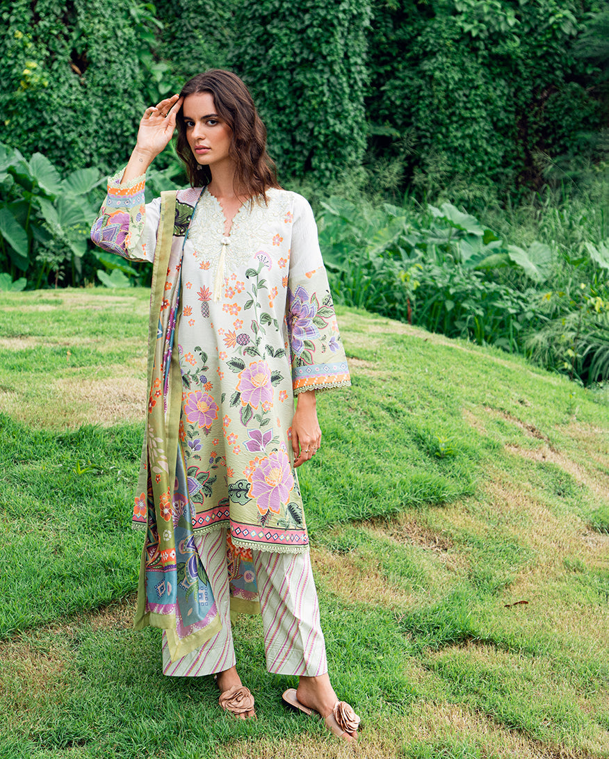 Roheenaz | Garden Veal Printed Lawn 25 | Melon Muse - Official Roheenaz stockist in UK - Sakeena London