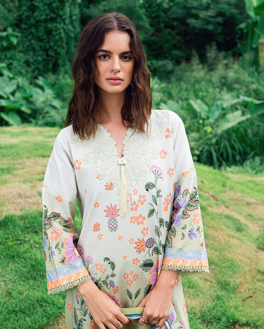 Roheenaz | Garden Veal Printed Lawn 25 | Melon Muse - Official Roheenaz stockist in UK - Sakeena London