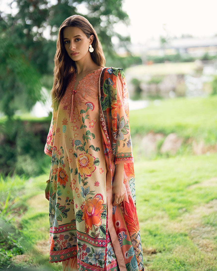 Roheenaz | Garden Veal Printed Lawn 25 | Petal Glaze - Official Roheenaz stockist in UK - Sakeena London