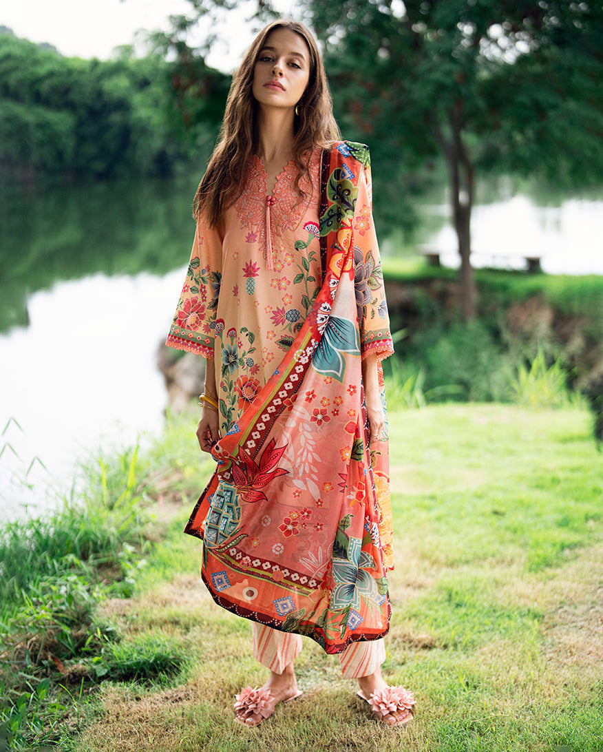 Roheenaz | Garden Veal Printed Lawn 25 | Petal Glaze - Official Roheenaz stockist in UK - Sakeena London