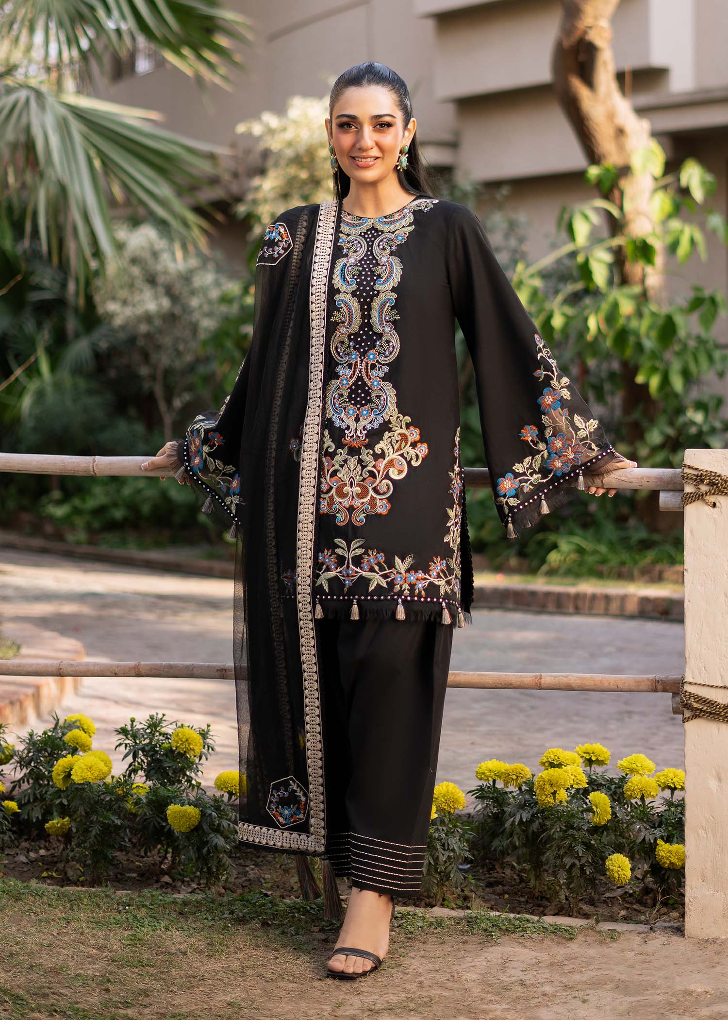 Fozia Khalid | Blossom Festive Lawn 25 | Black viola - Official Fozia Khalid stockist in UK - Sakeena London