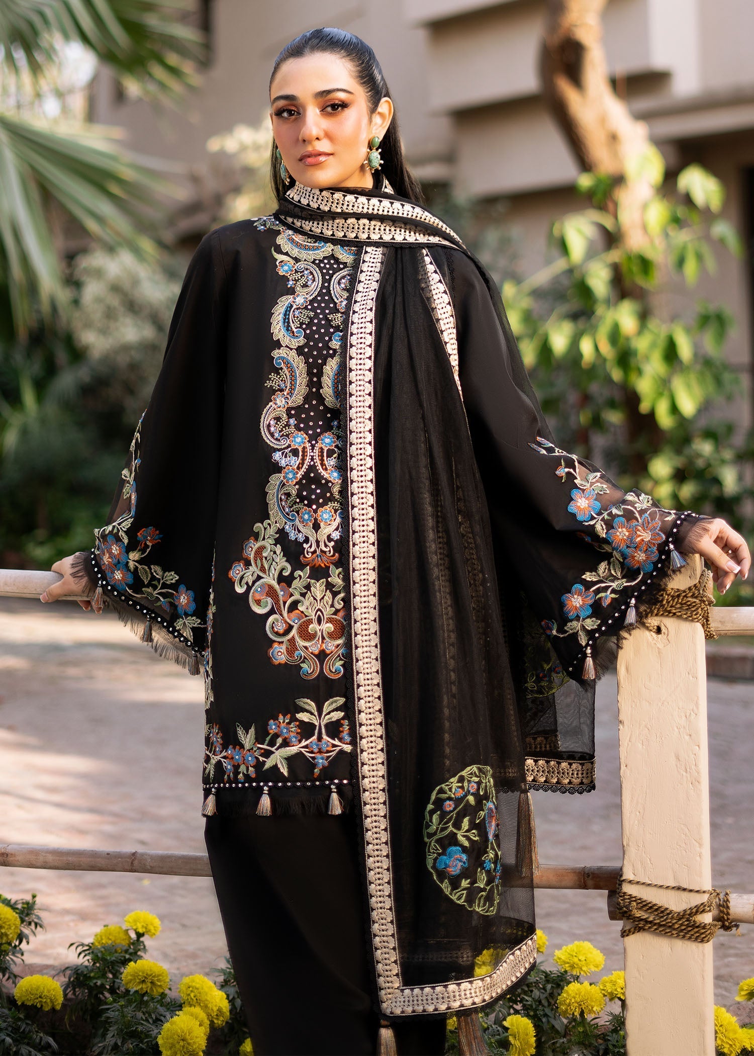 Fozia Khalid | Blossom Festive Lawn 25 | Black viola - Official Fozia Khalid stockist in UK - Sakeena London