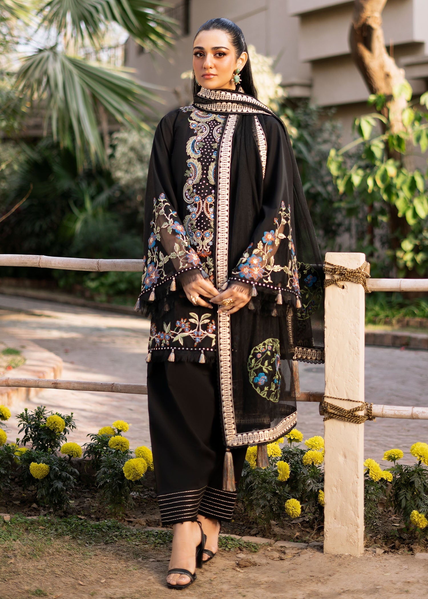 Fozia Khalid | Blossom Festive Lawn 25 | Black viola - Official Fozia Khalid stockist in UK - Sakeena London