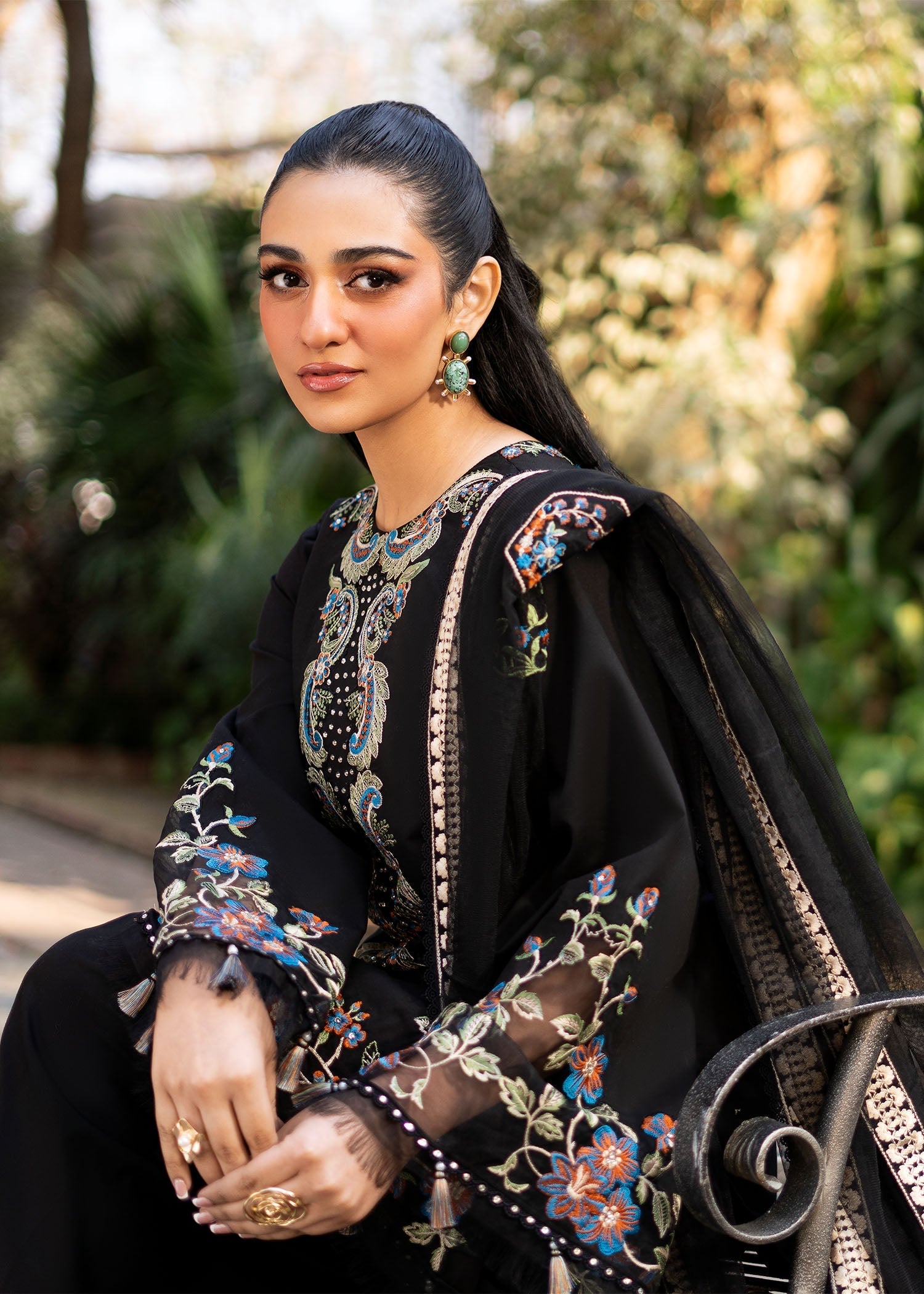 Fozia Khalid | Blossom Festive Lawn 25 | Black viola - Official Fozia Khalid stockist in UK - Sakeena London