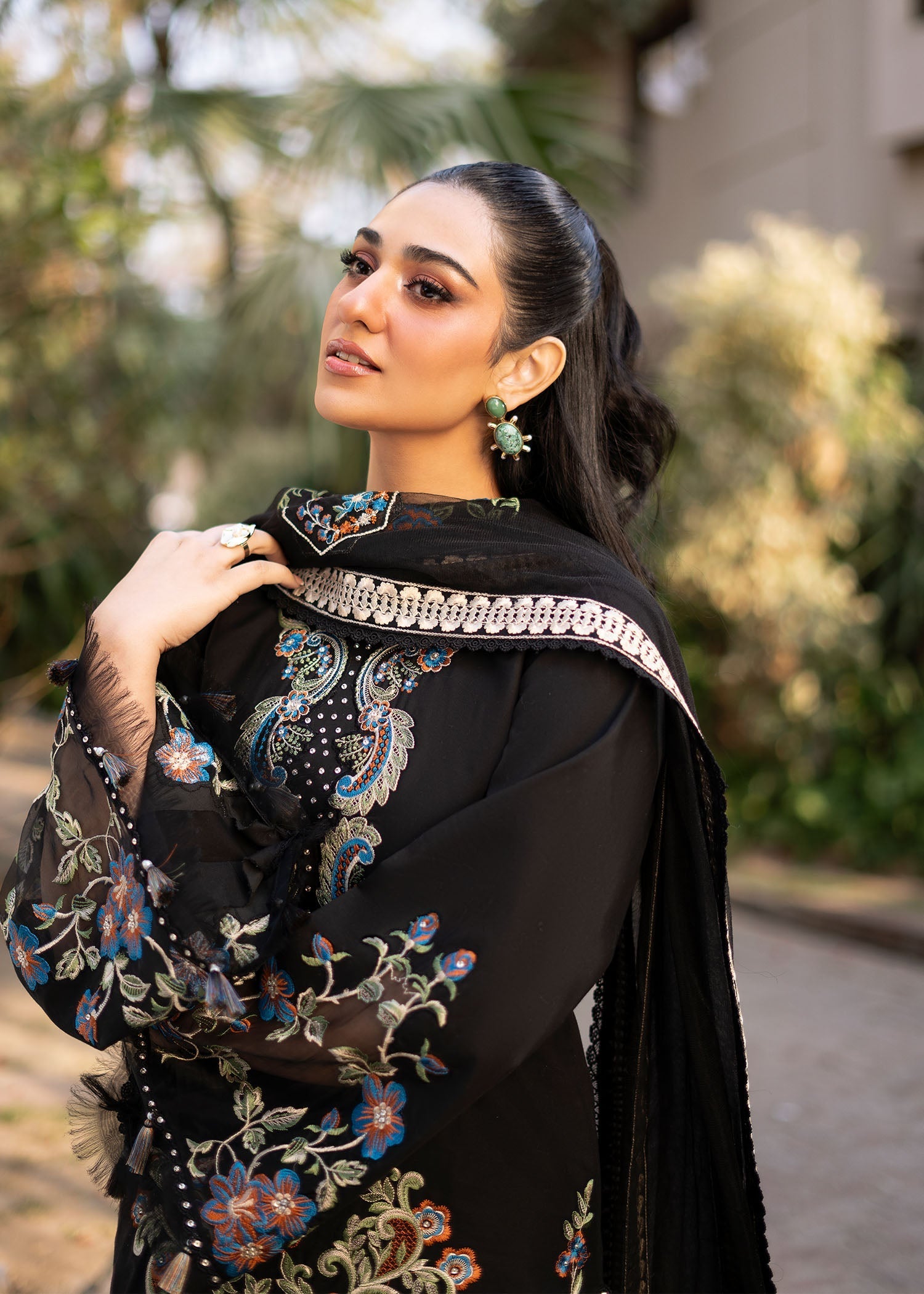 Fozia Khalid | Blossom Festive Lawn 25 | Black viola - Official Fozia Khalid stockist in UK - Sakeena London