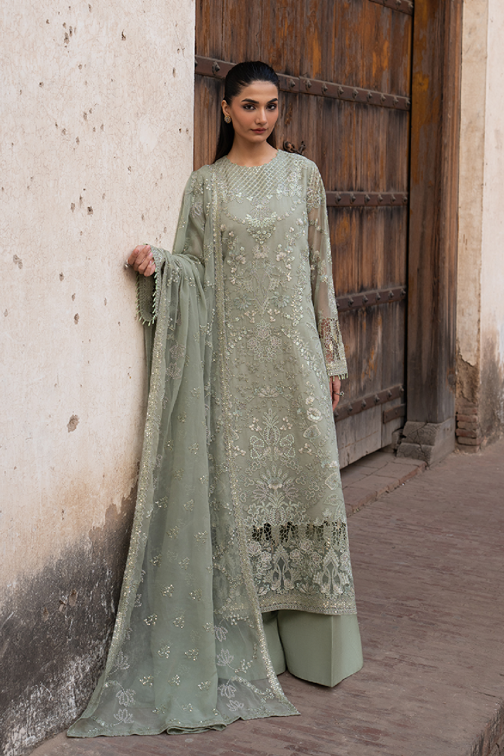 Lavish Premium | Hamsafar Luxury Chiffon | Sage Green