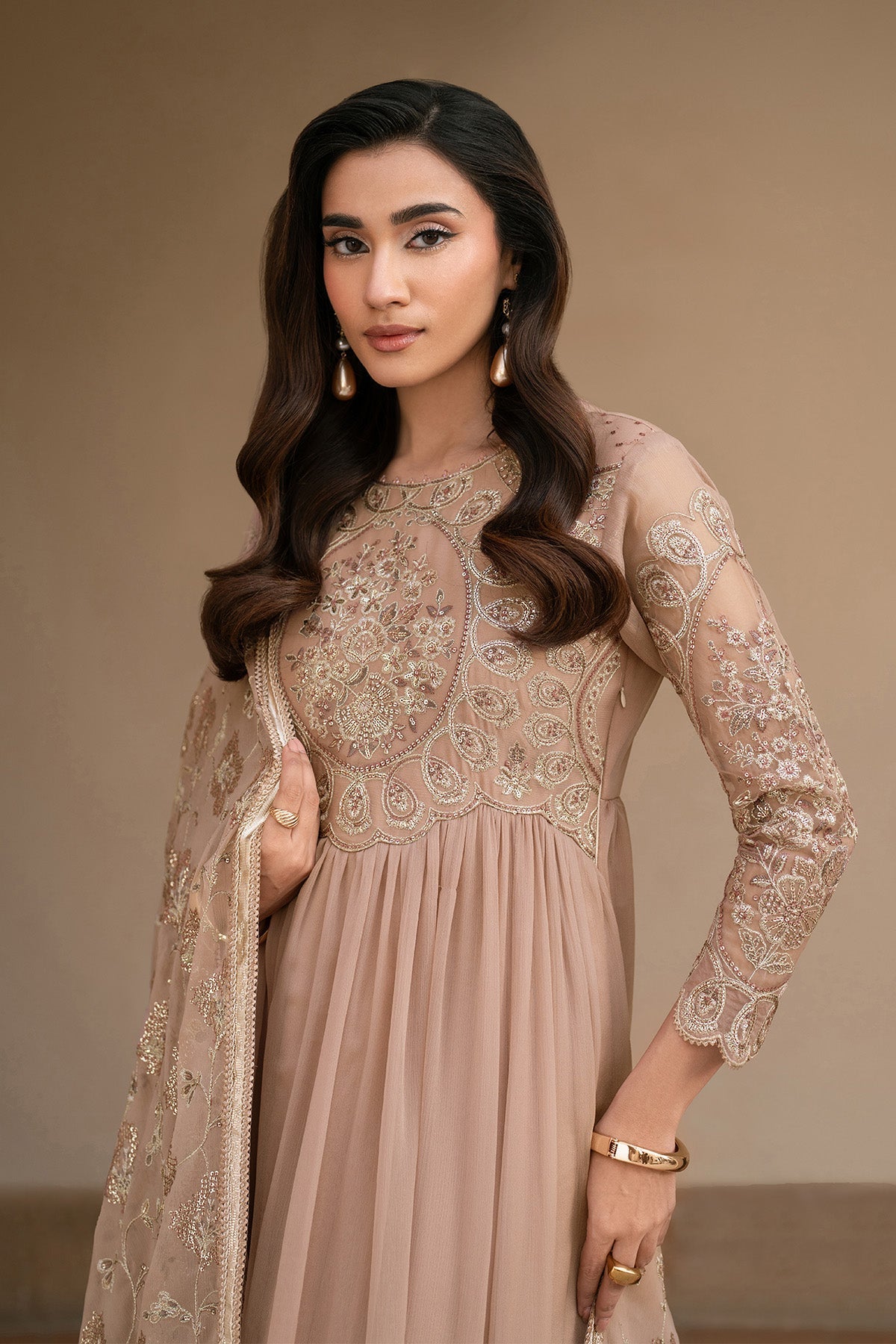 Alizeh | Ready to wear | Beige Dress 3 piece - RTW1027 - Official Alizeh stockist in UK - Sakeena London
