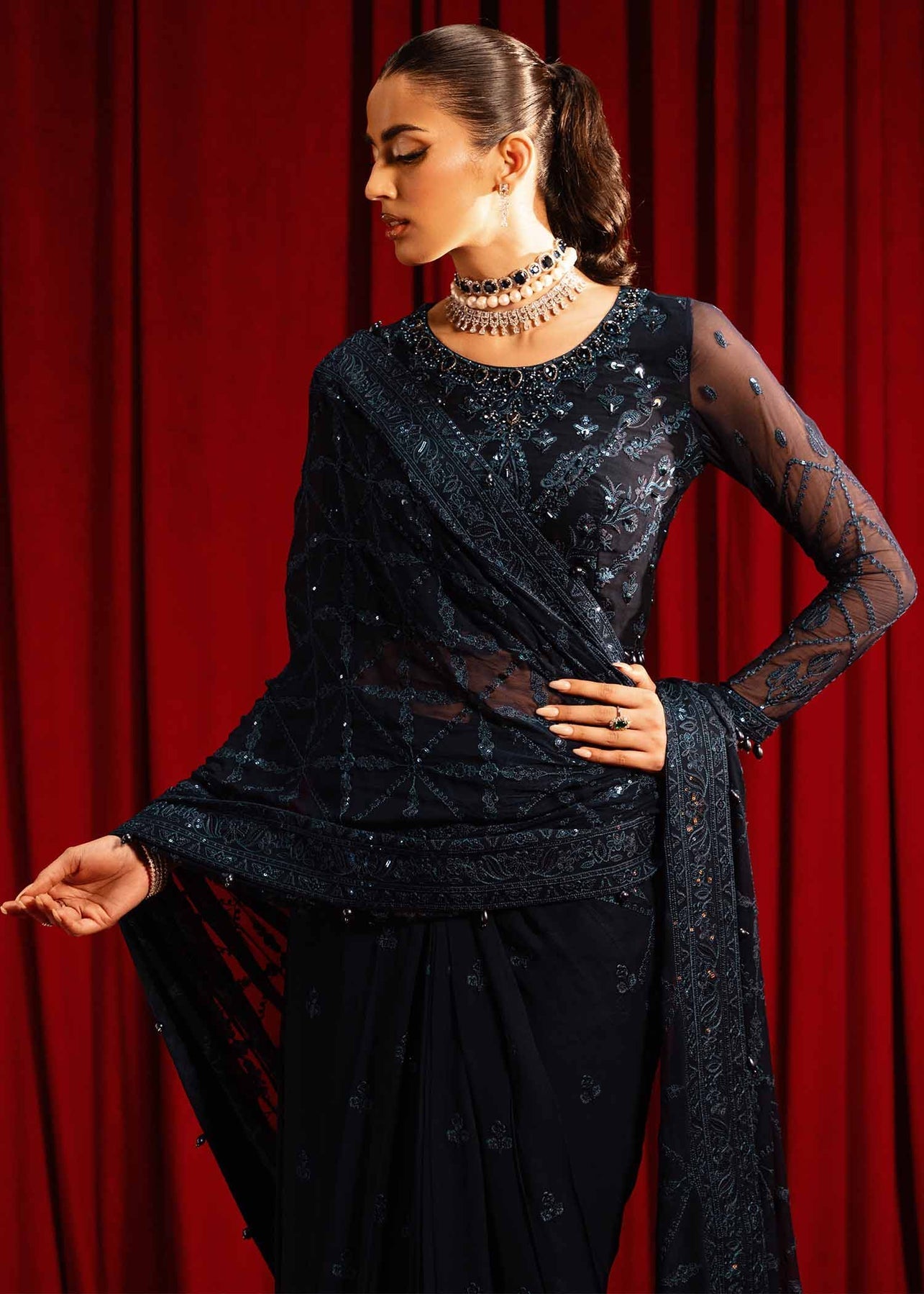 Paras by Pasha | Noor -e- Jahan Saree Collection | Neel-e-Noor - Official Paras by Pasha stockist in UK - Sakeena London