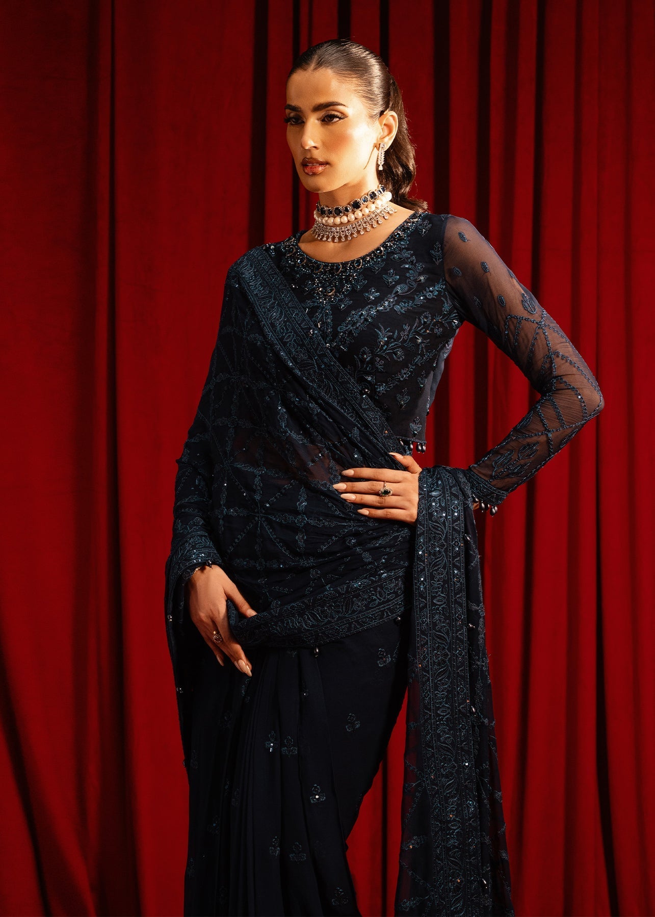 Paras by Pasha | Noor -e- Jahan Saree Collection | Neel-e-Noor - Official Paras by Pasha stockist in UK - Sakeena London