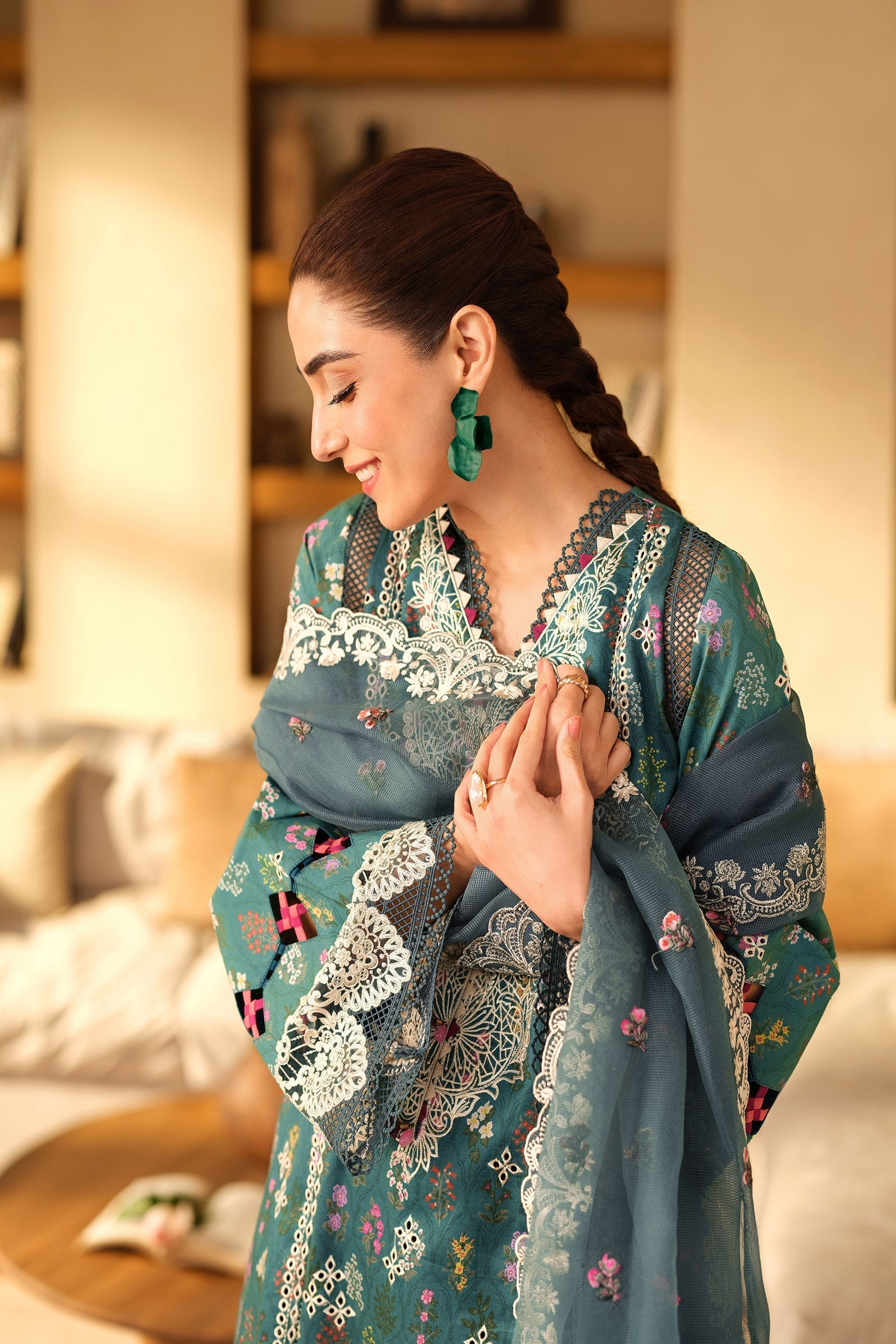 Maryam Hussain | Luxury Lawn 25 | Seashell - Official Maryam Hussain stockist in UK - Sakeena London