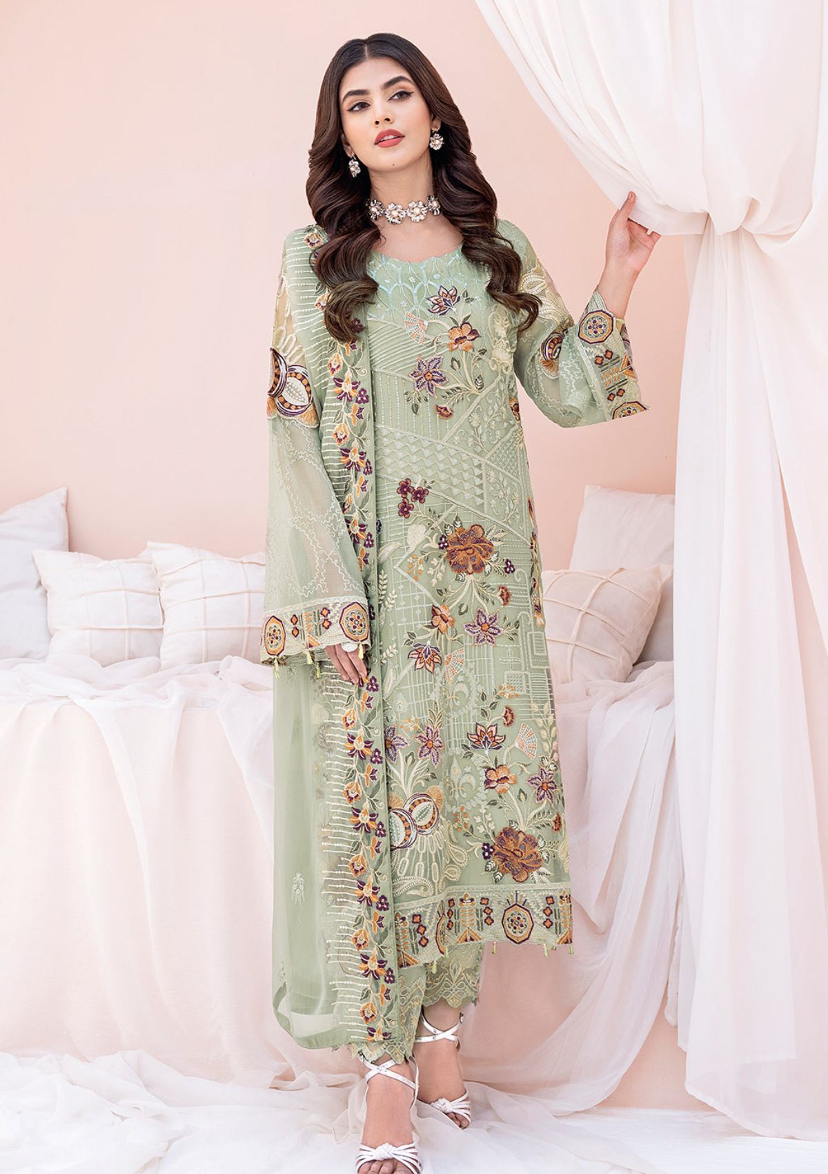 Formal Dress - Ramsha - Chevron - Chiffon - V06 - A#607