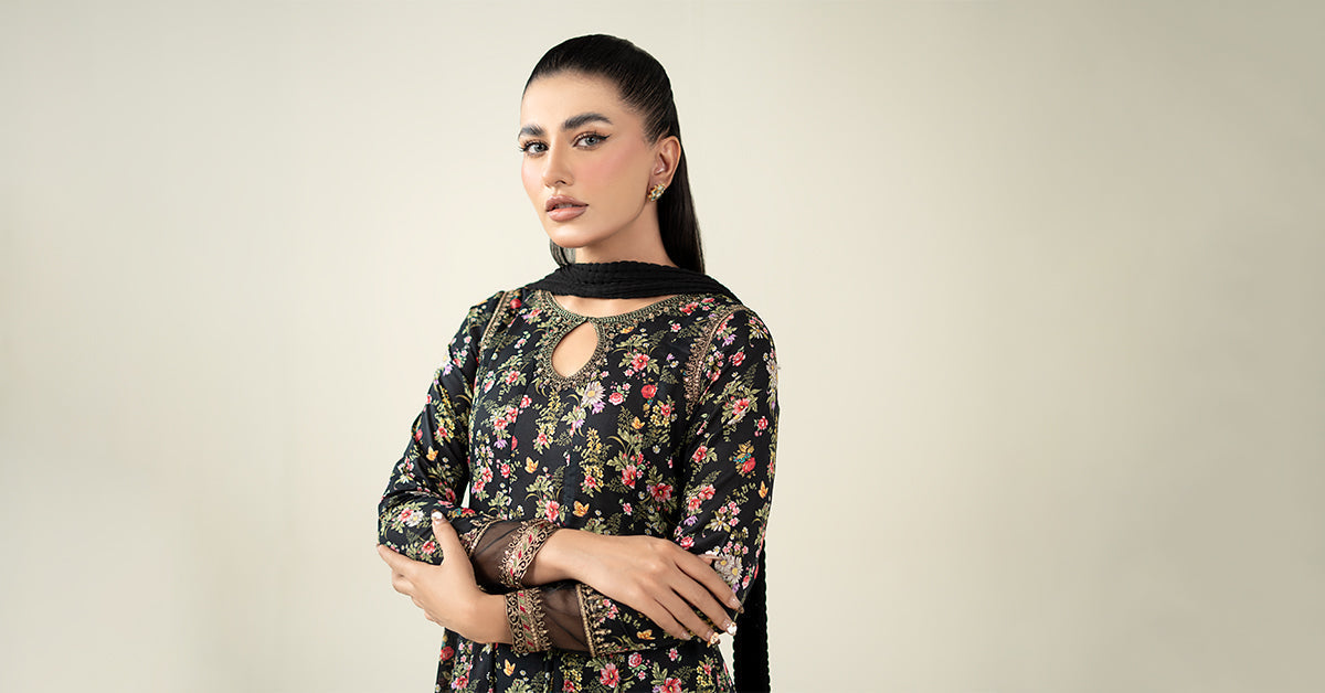 Maria B | Luxury Winter Pret 25 | DW-EA24-81R1-Black - Official Maria B stockist in UK - Sakeena London