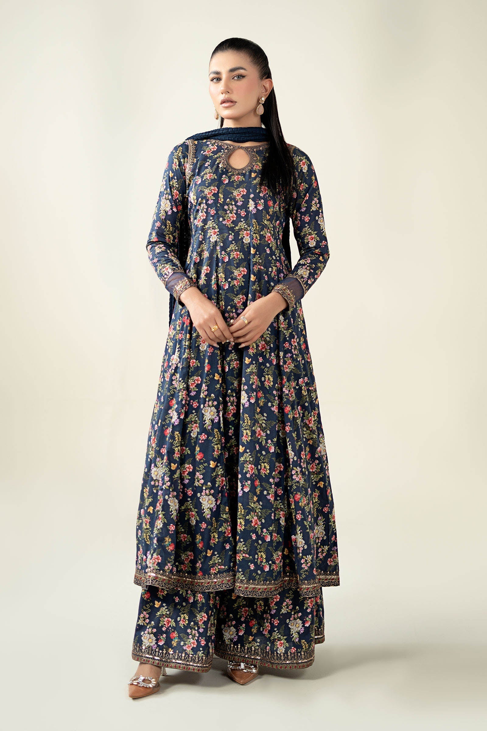 Maria B | Luxury Winter Pret 25 | DW-EA24-81R1-Blue - Official Maria B stockist in UK - Sakeena London