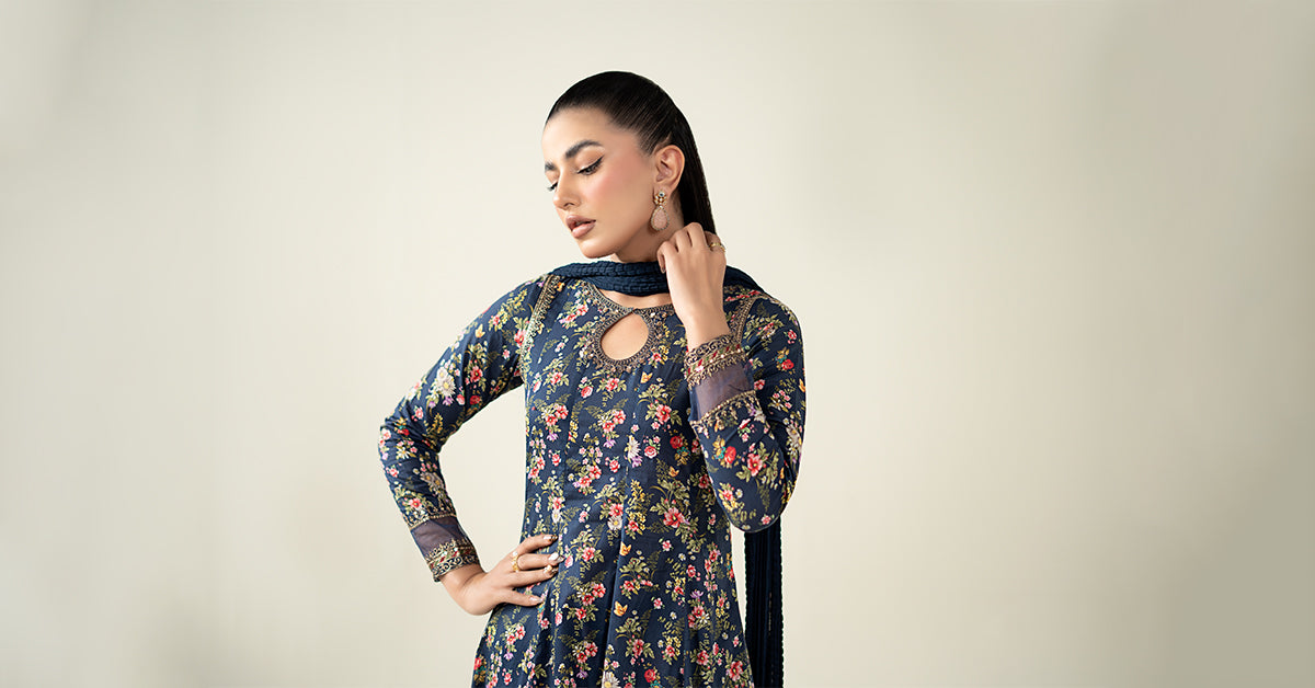 Maria B | Luxury Winter Pret 25 | DW-EA24-81R1-Blue - Official Maria B stockist in UK - Sakeena London