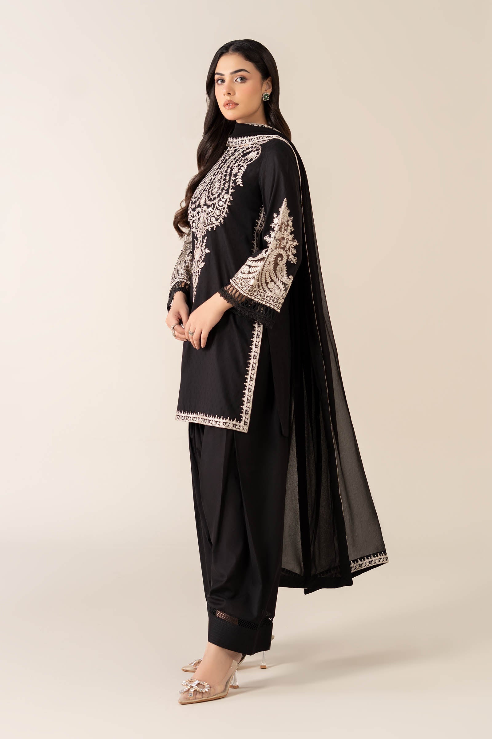 Maria B | Luxury Winter Pret 25 | DW-MN25-12-Black - Official Maria B stockist in UK - Sakeena London