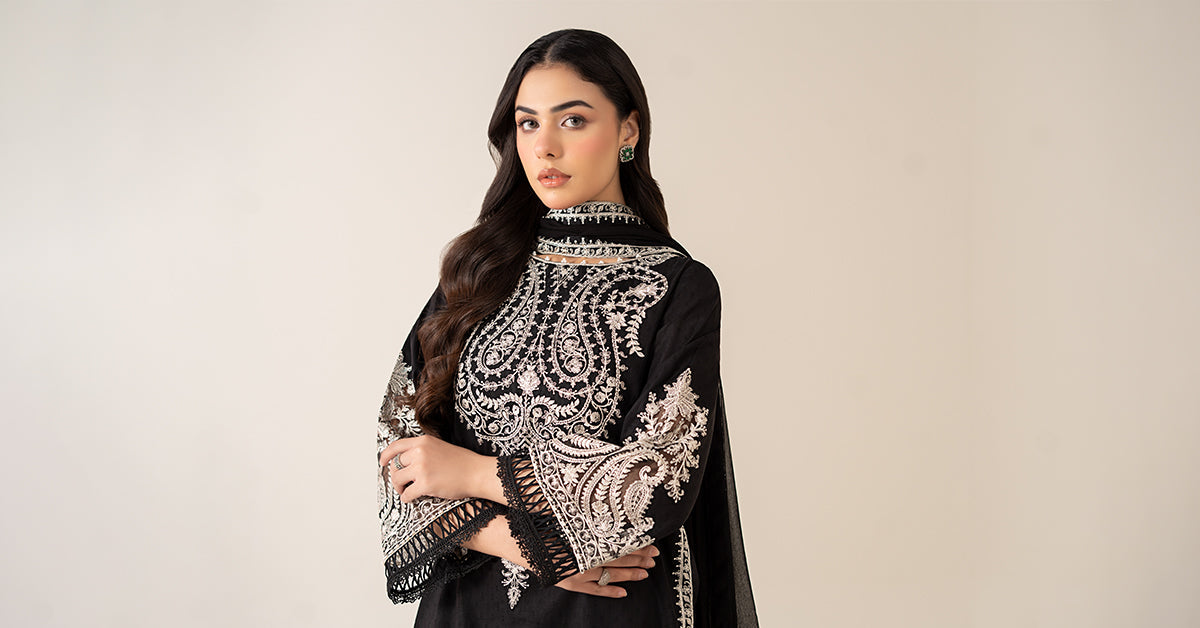 Maria B | Luxury Winter Pret 25 | DW-MN25-12-Black - Official Maria B stockist in UK - Sakeena London