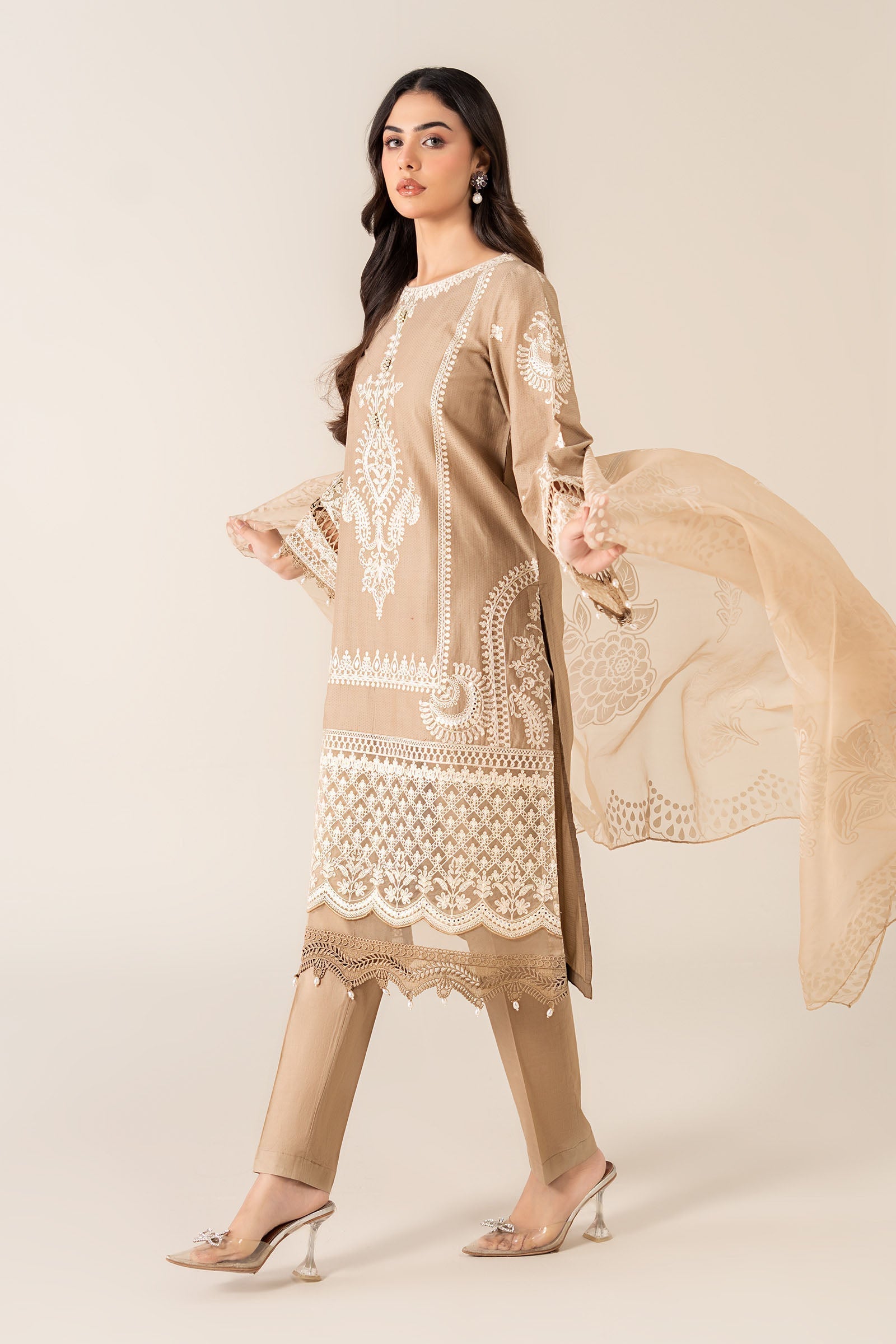 Maria B | Luxury Winter Pret 25 | DW-EA23-26R1-Coffee - Official Maria B stockist in UK - Sakeena London