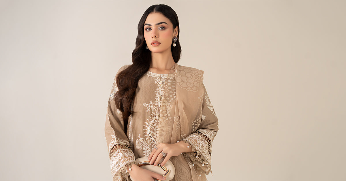 Maria B | Luxury Winter Pret 25 | DW-EA23-26R1-Coffee - Official Maria B stockist in UK - Sakeena London