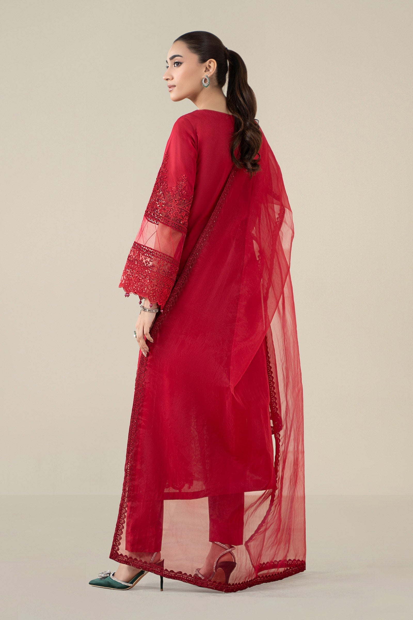 Maria B | Pre Fall Dresses | 3 Piece Embroidered Lawn Suit Red - Official Maria B stockist in UK - Sakeena London