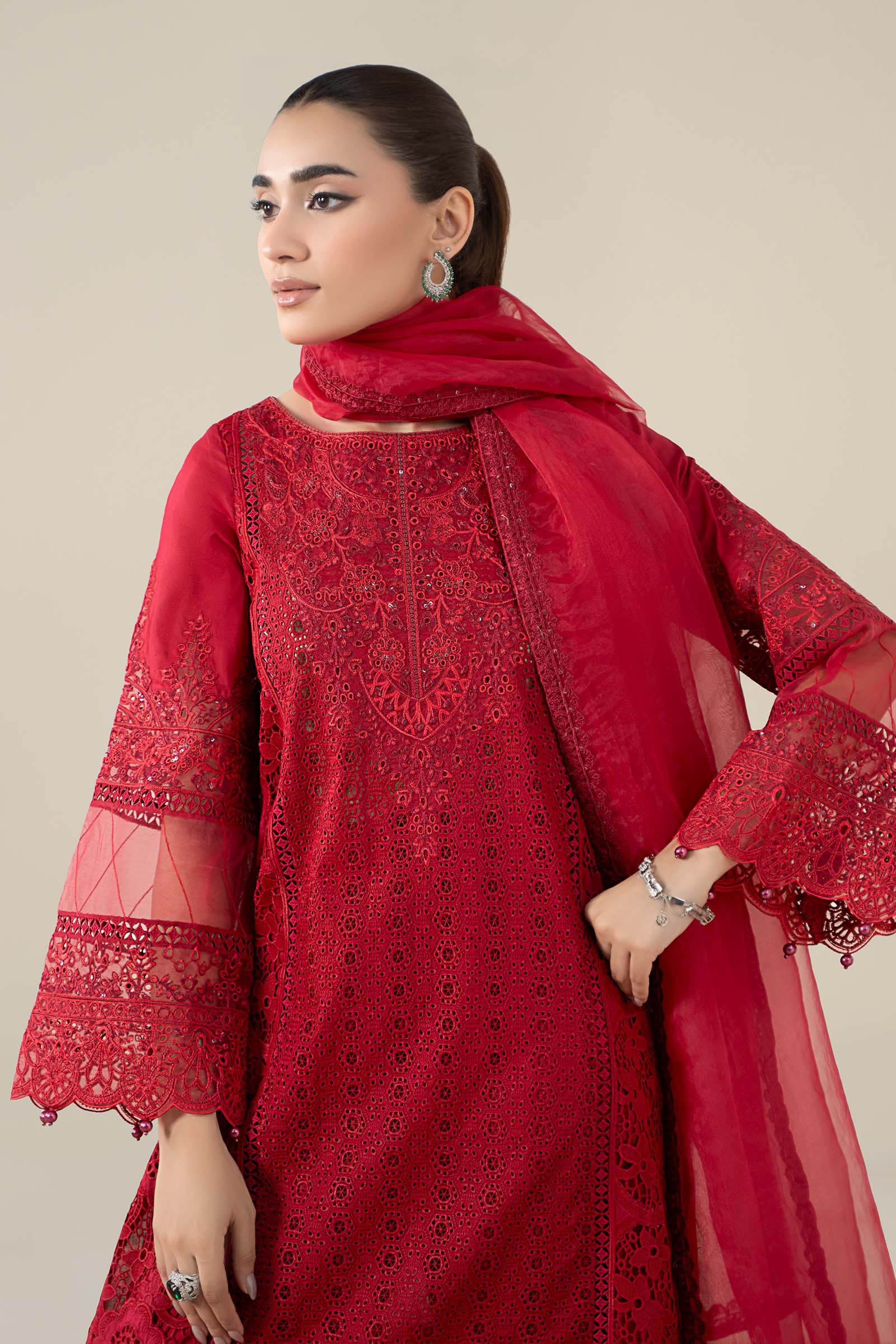 Maria B | Pre Fall Dresses | 3 Piece Embroidered Lawn Suit Red - Official Maria B stockist in UK - Sakeena London