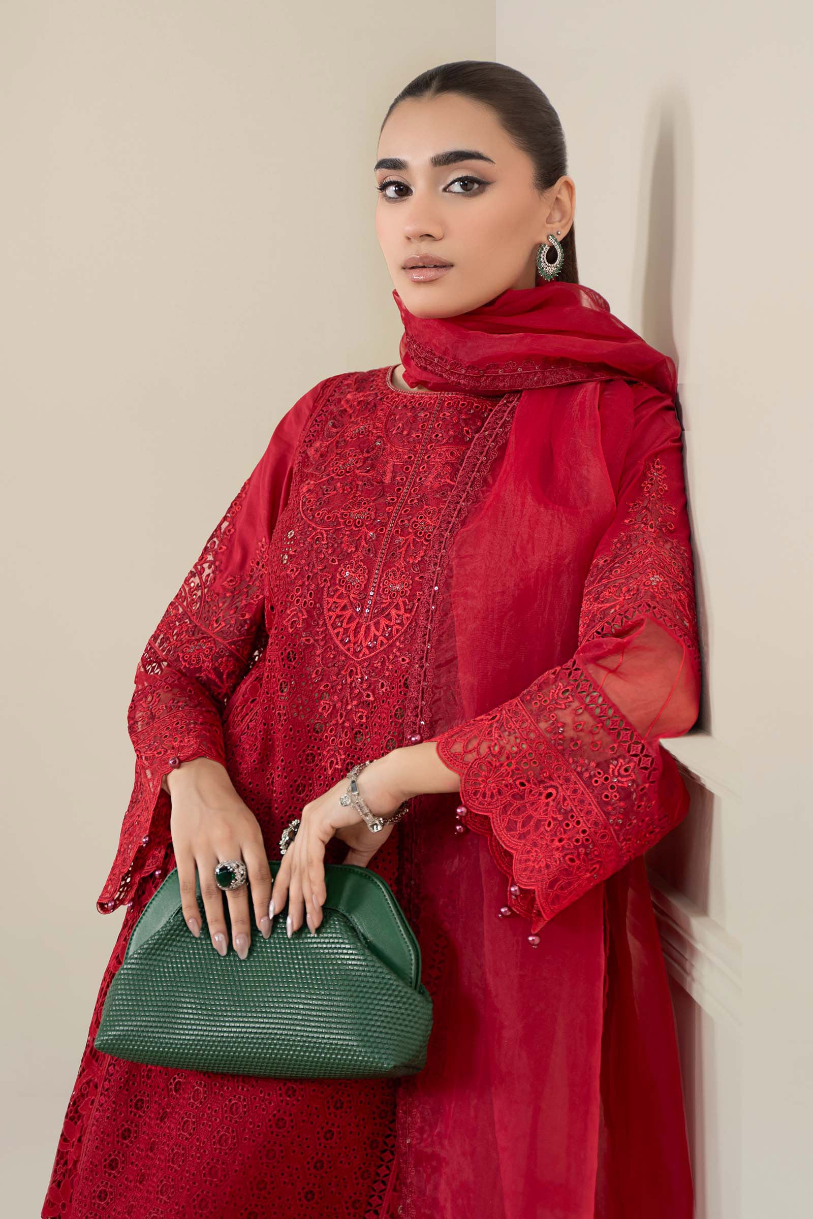 Maria B | Luxury Winter Pret 25 | DW-EF25-08-Red - Official Maria B stockist in UK - Sakeena London