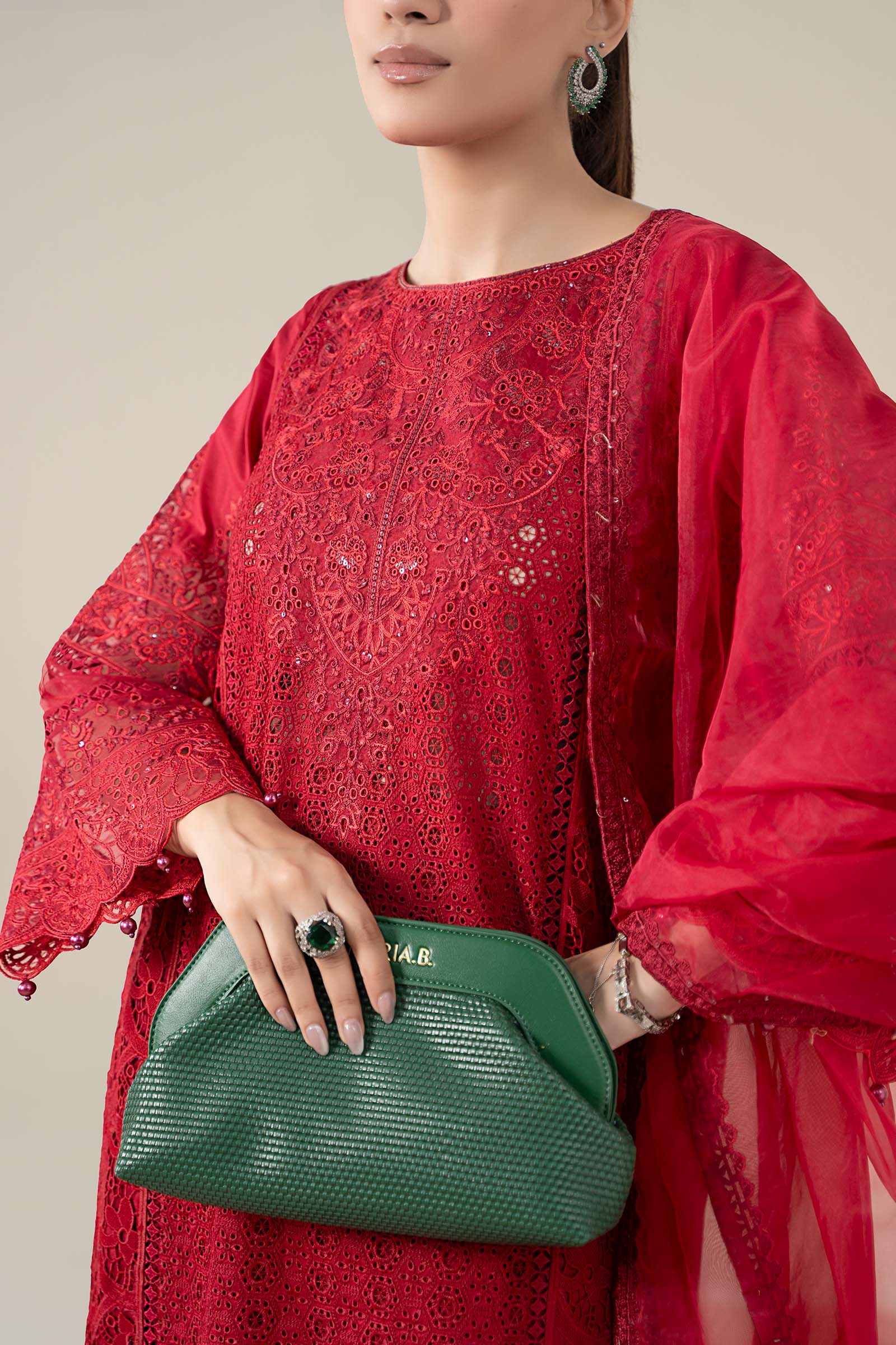 Maria B | Luxury Winter Pret 25 | DW-EF25-08-Red - Official Maria B stockist in UK - Sakeena London