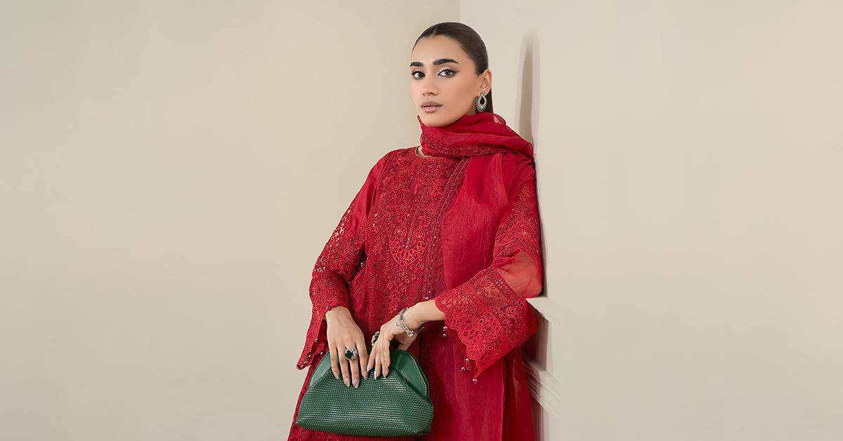 Maria B | Luxury Winter Pret 25 | DW-EF25-08-Red - Official Maria B stockist in UK - Sakeena London