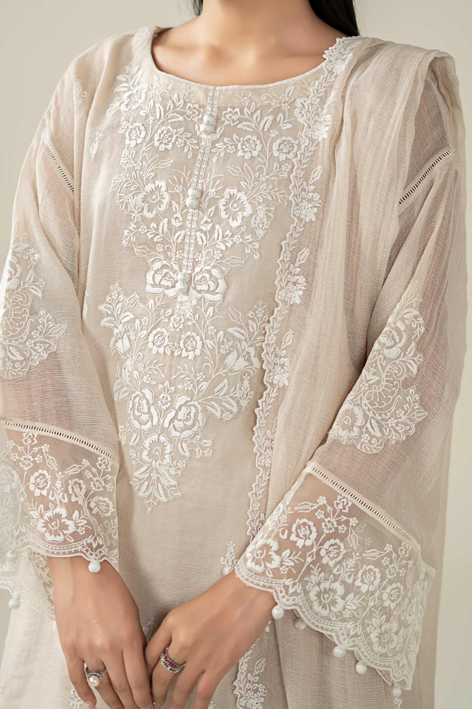 Maria B | Luxury Winter Pret 25 | DW-EA25-123-Off White - Official Maria B stockist in UK - Sakeena London