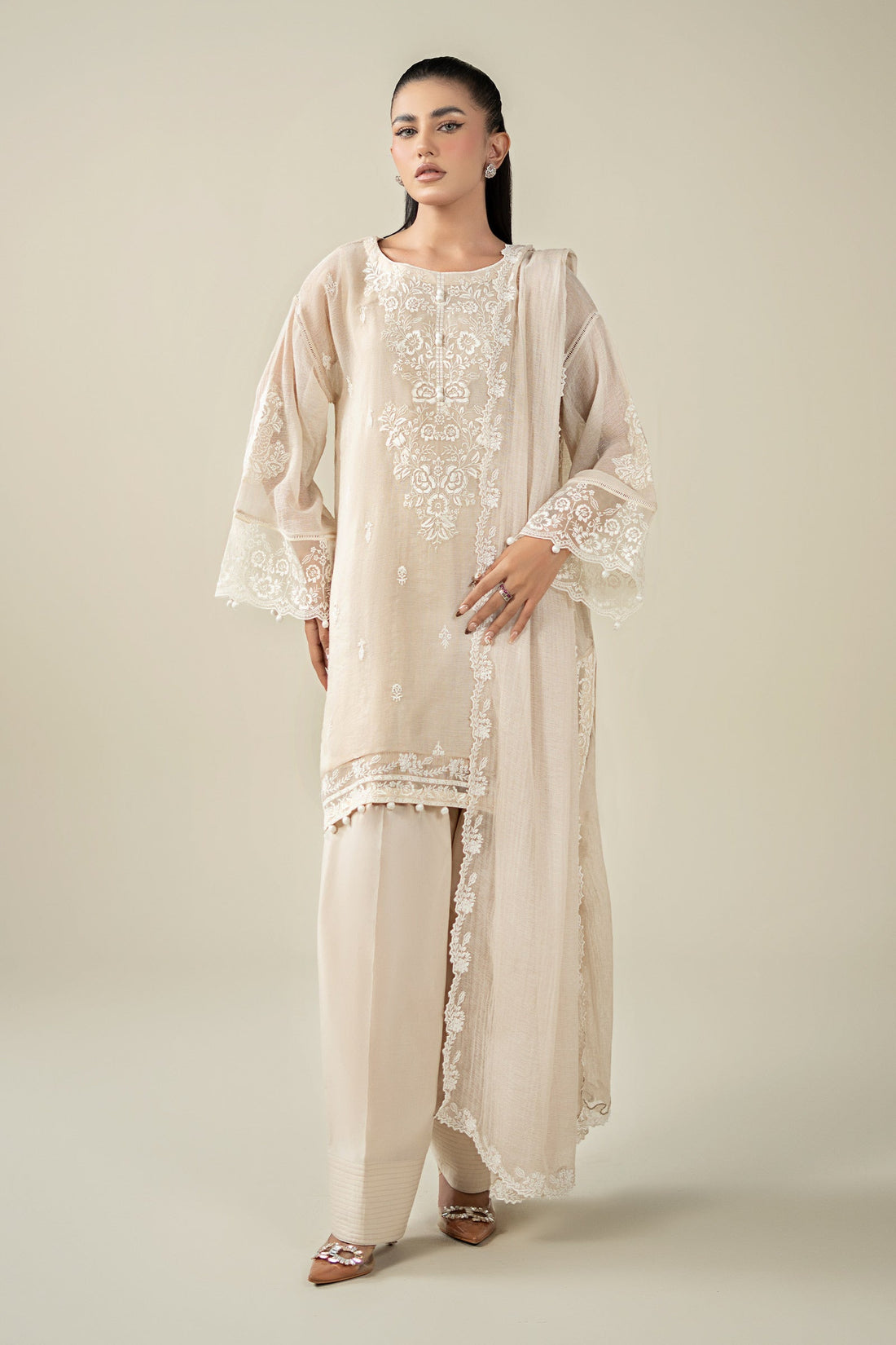 Maria B | Pre Fall Dresses | 3 Piece Embroidered Cotton Net Suit QQ - Official Maria B stockist in UK - Sakeena London