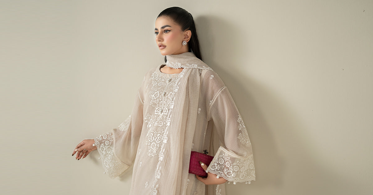 Maria B | Luxury Winter Pret 25 | DW-EA25-123-Off White - Official Maria B stockist in UK - Sakeena London
