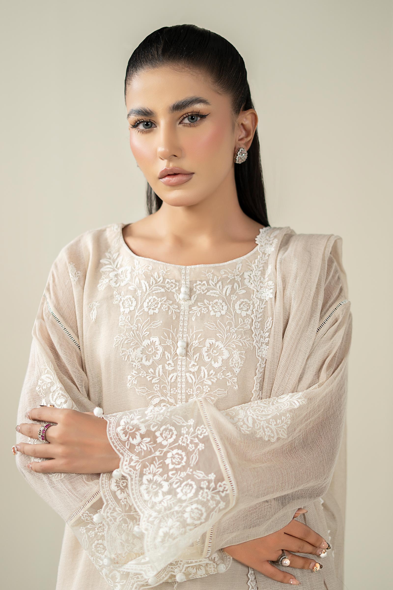Maria B | Luxury Winter Pret 25 | DW-EA25-123-Off White - Official Maria B stockist in UK - Sakeena London