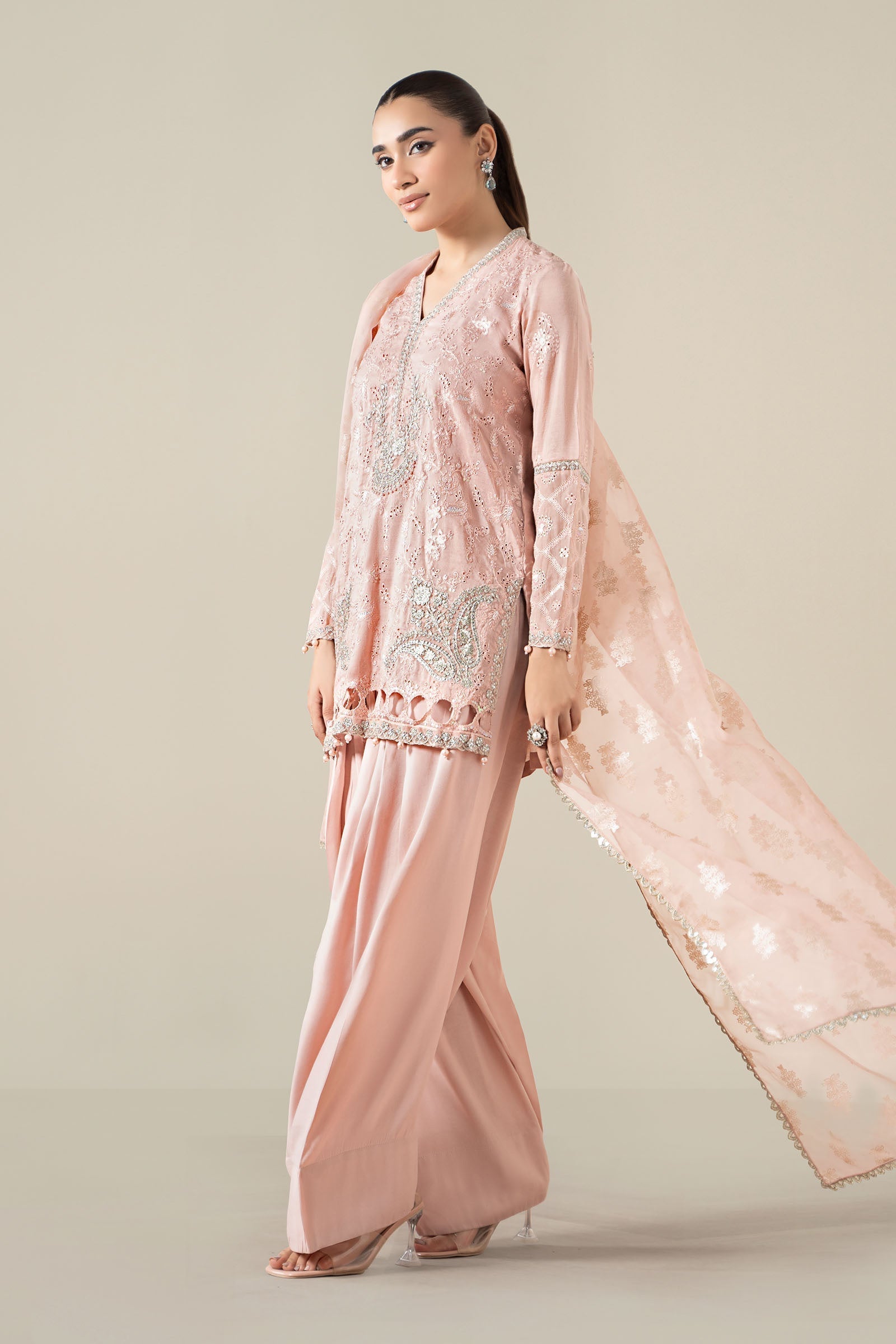 Maria B | Luxury Winter Pret 25 | DW-EA25-13-Peach - Official Maria B stockist in UK - Sakeena London