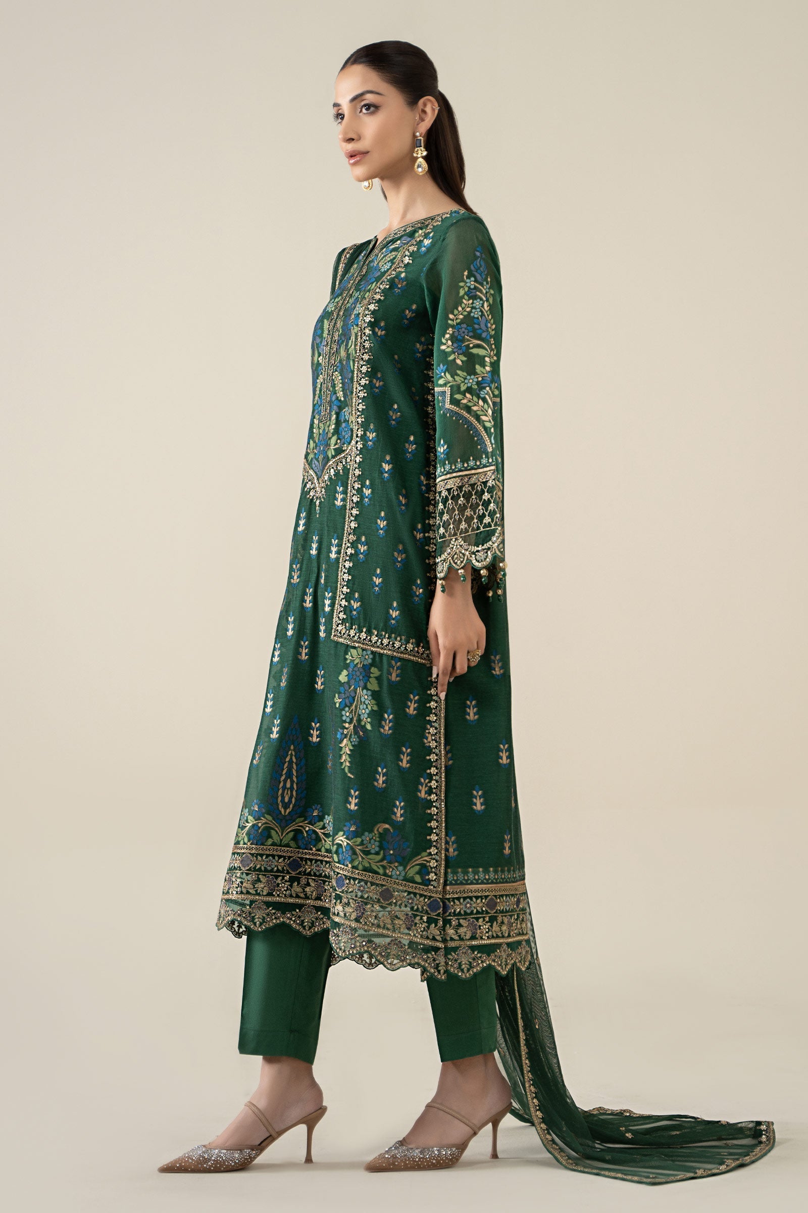 Maria B | Luxury Winter Pret 25 |DW-EA25-59-Green - Official Maria B stockist in UK - Sakeena London