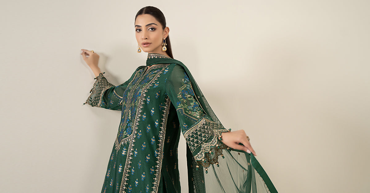Maria B | Luxury Winter Pret 25 |DW-EA25-59-Green - Official Maria B stockist in UK - Sakeena London