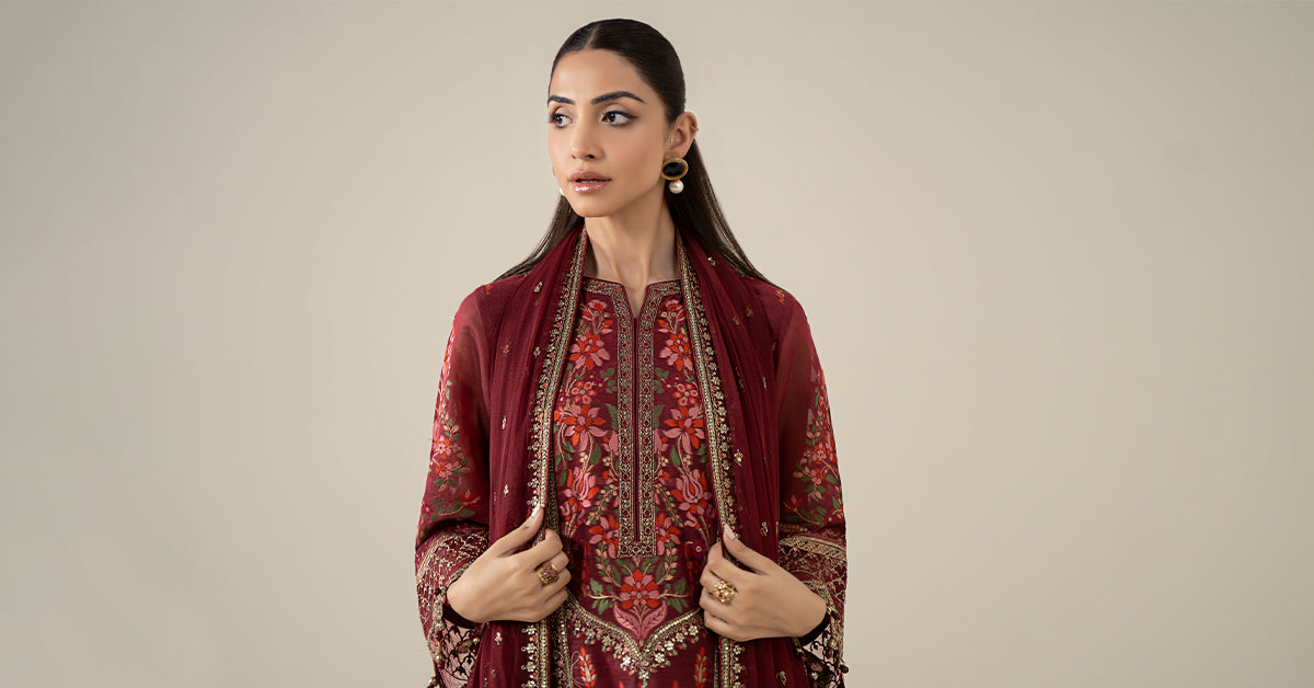 Maria B | Luxury Winter Pret 25 | DW-EA25-59-Red - Official Maria B stockist in UK - Sakeena London