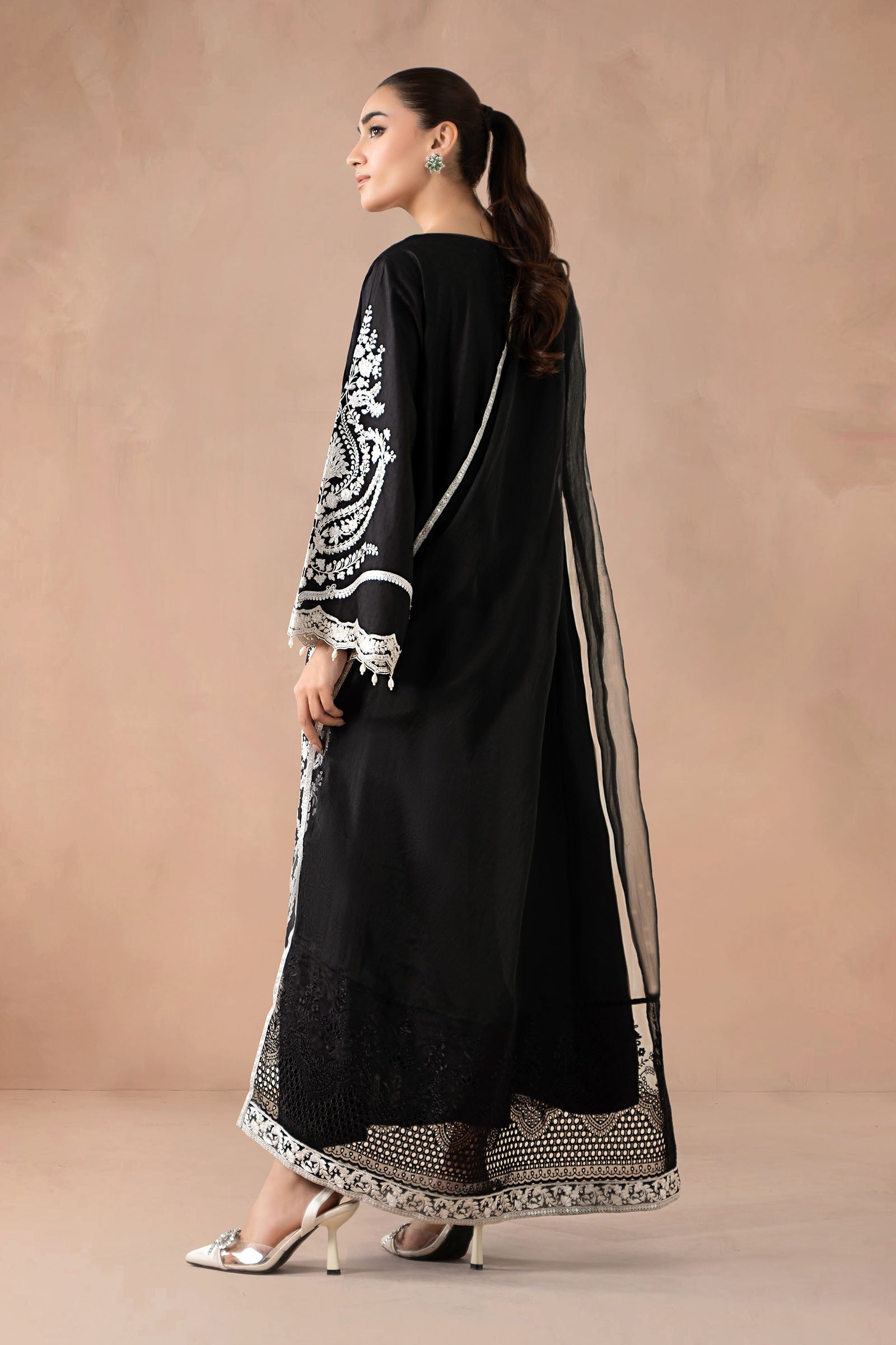 Maria B | Pre Fall Dresses | 3 Piece Embroidered Self Jacquard Suit Black - Official Maria B stockist in UK - Sakeena London