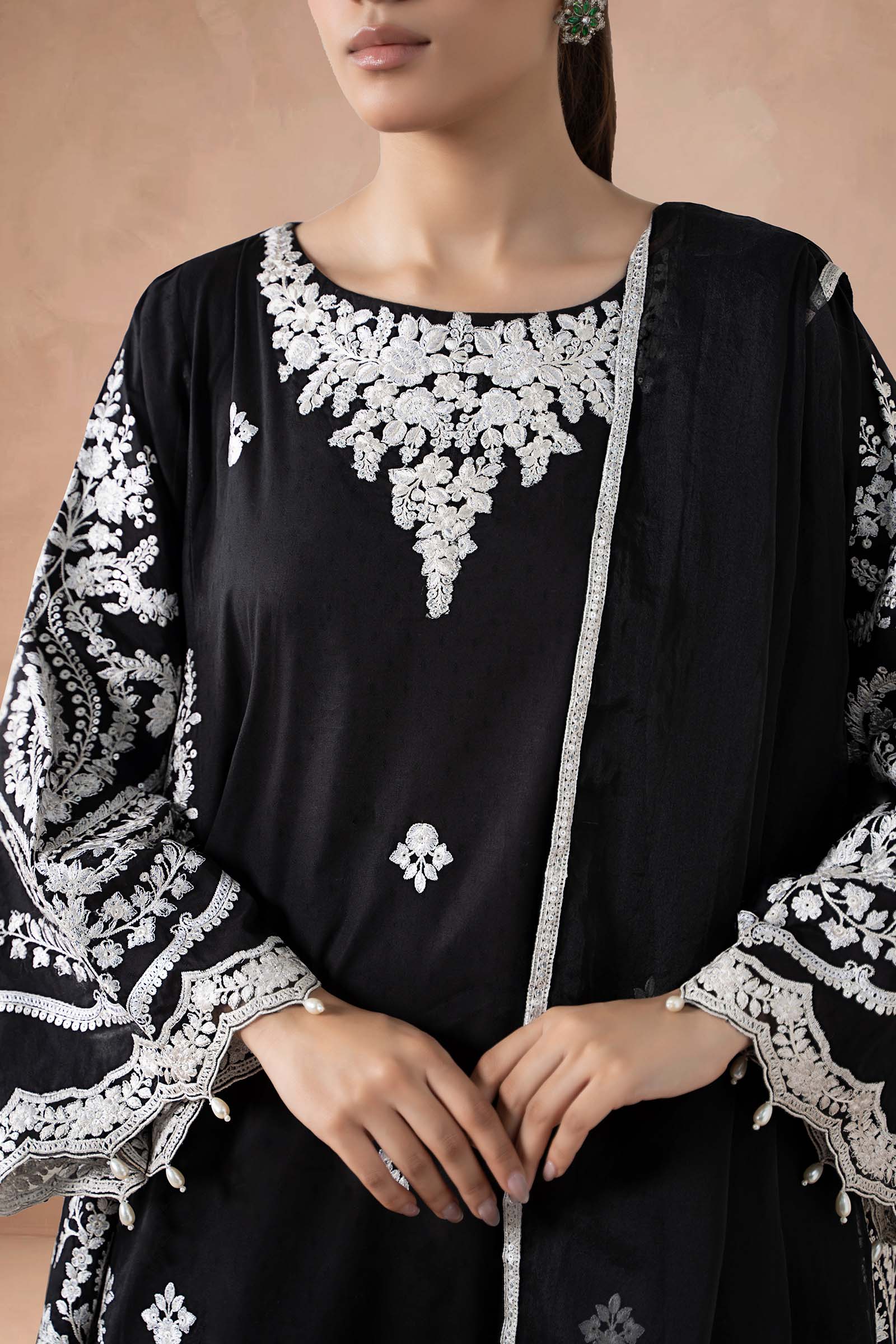 Maria B | Luxury Winter Pret 25 | DW-MN24-04R1-Black - Official Maria B stockist in UK - Sakeena London