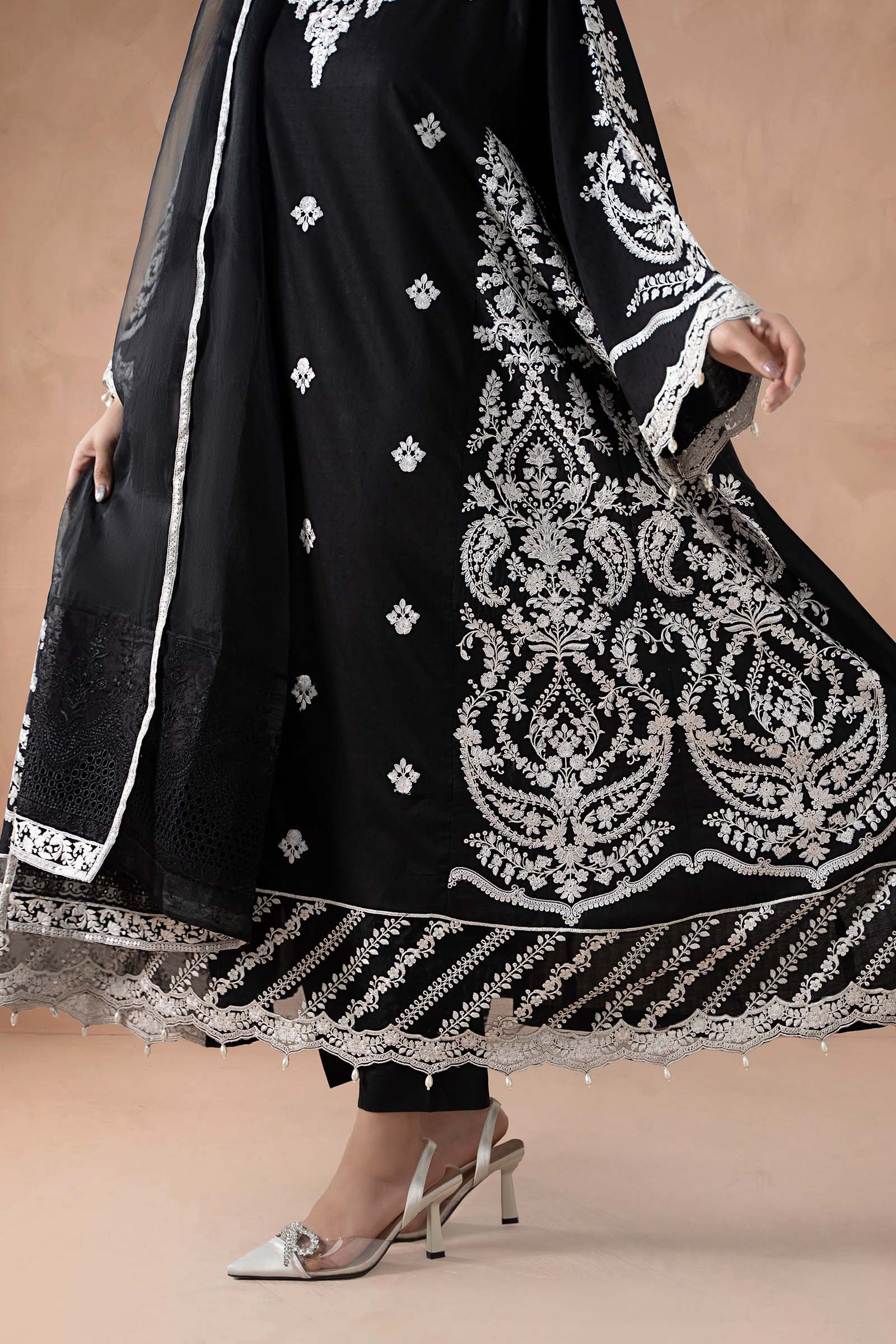 Maria B | Pre Fall Dresses | 3 Piece Embroidered Self Jacquard Suit Black - Official Maria B stockist in UK - Sakeena London